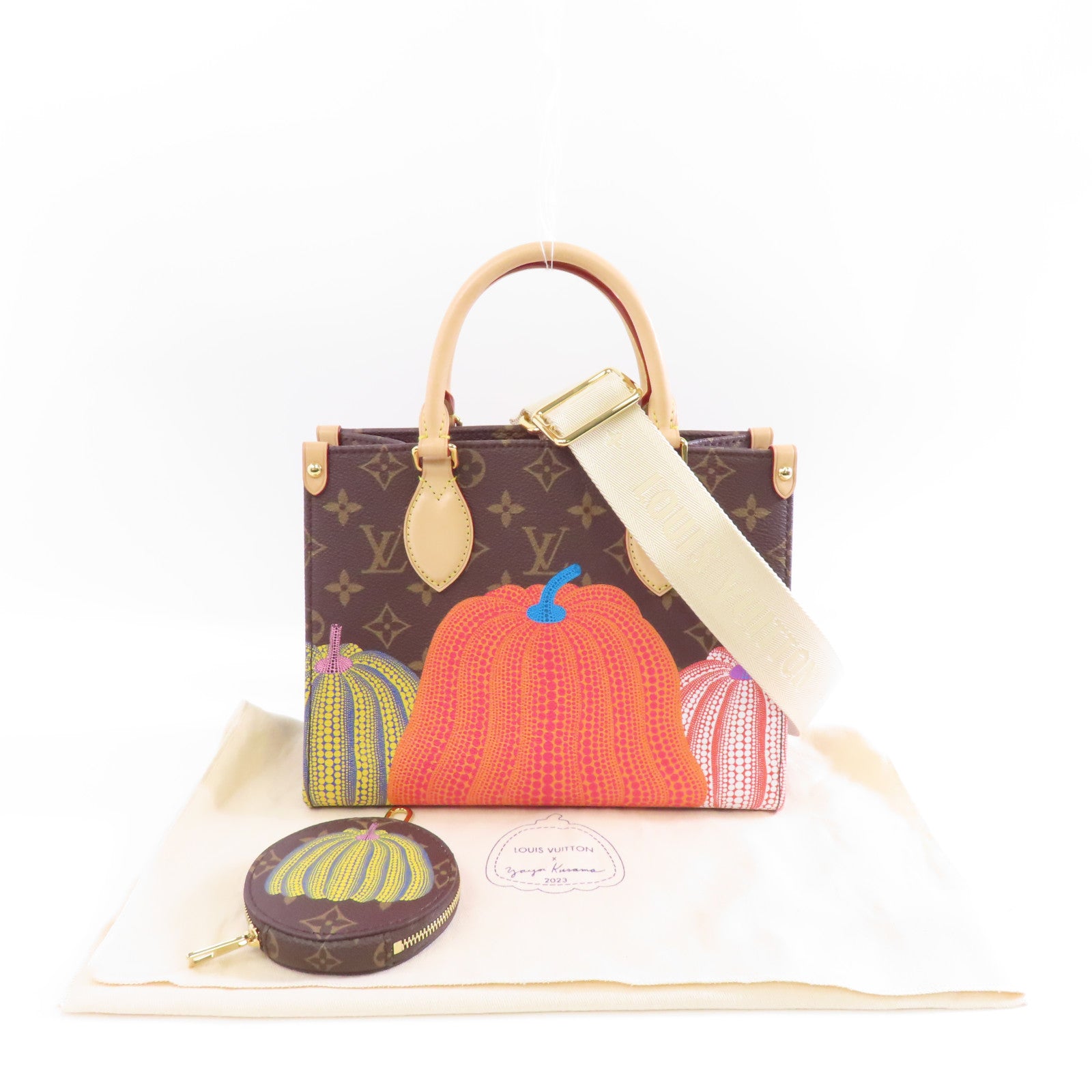 LOUIS VUITTON Monogram LV X YK OnTheGo PM金扣手挽肩背兩用袋啡色/橙色/藍色