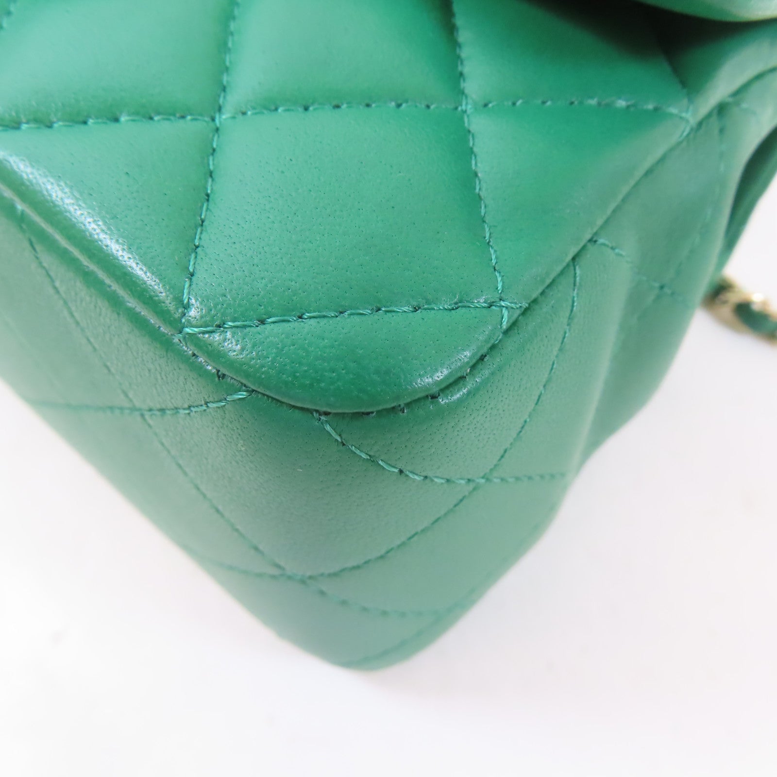 CHANEL 牛皮皮革Mini Flap Bag金扣手挽肩背兩用袋綠色