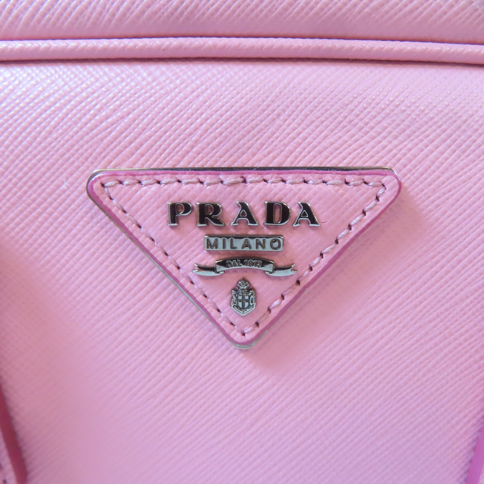 PRADA 皮革Triangle Logo Plate銀扣手挽肩背兩用袋粉紅色