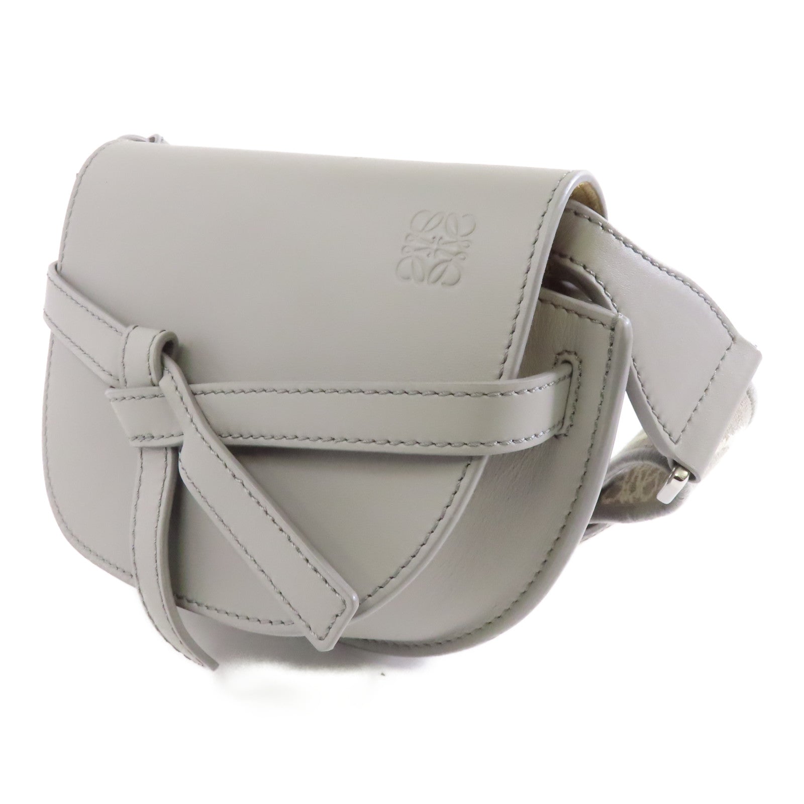 LOEWE 牛皮皮革Mini Gate銀扣肩背袋灰色