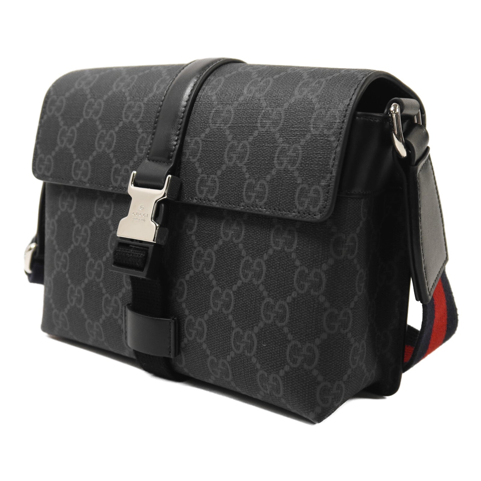 GUCCI 塗層帆布GG Black Mini Bag銀扣肩背袋