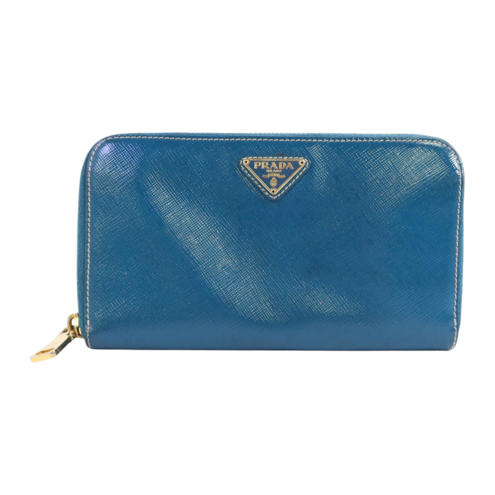PRADA 漆皮皮革Round Long Wallet金扣拉鏈長錢包
