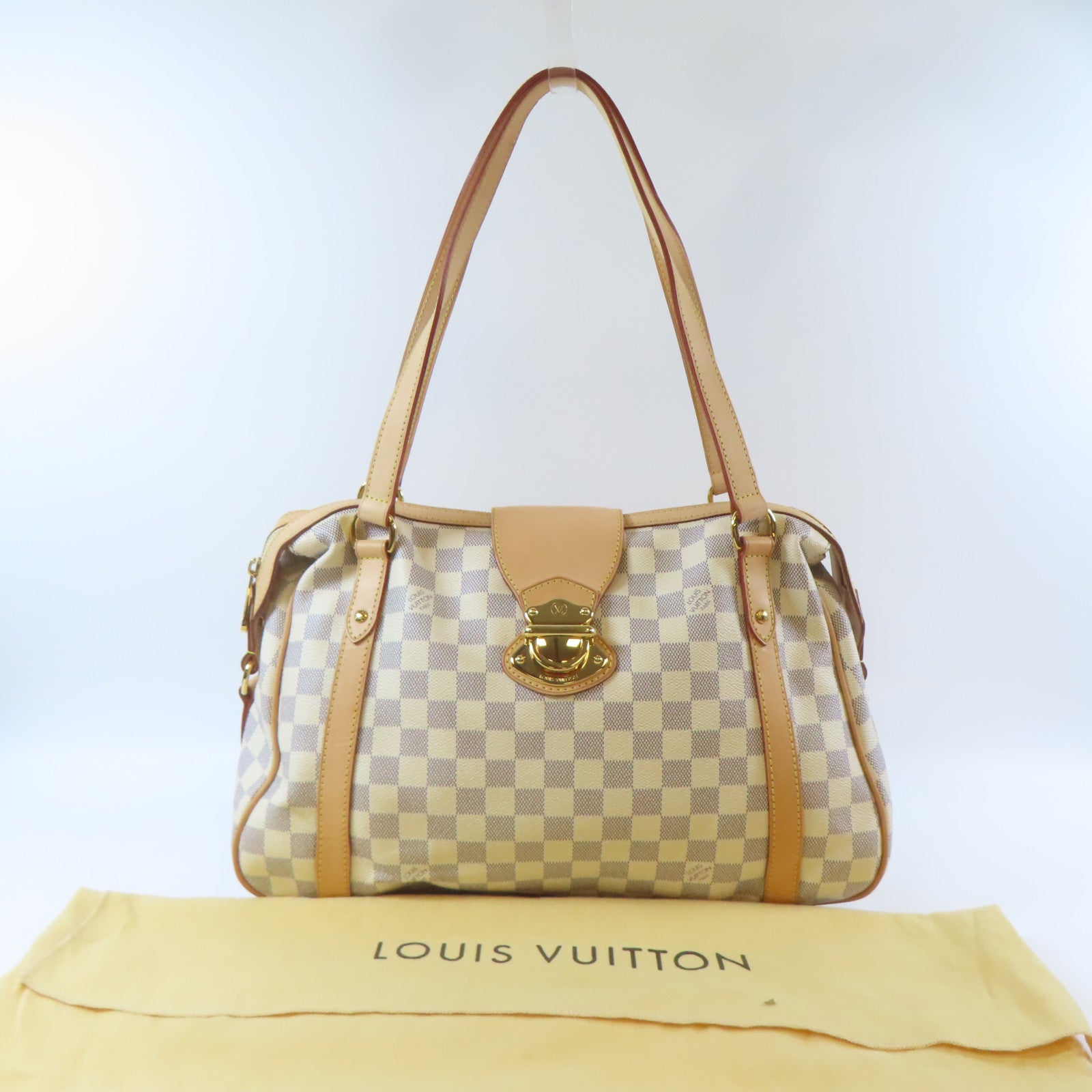 LOUIS VUITTON Damier Azur Stresa PM Shoulder Bag金扣肩背袋白色