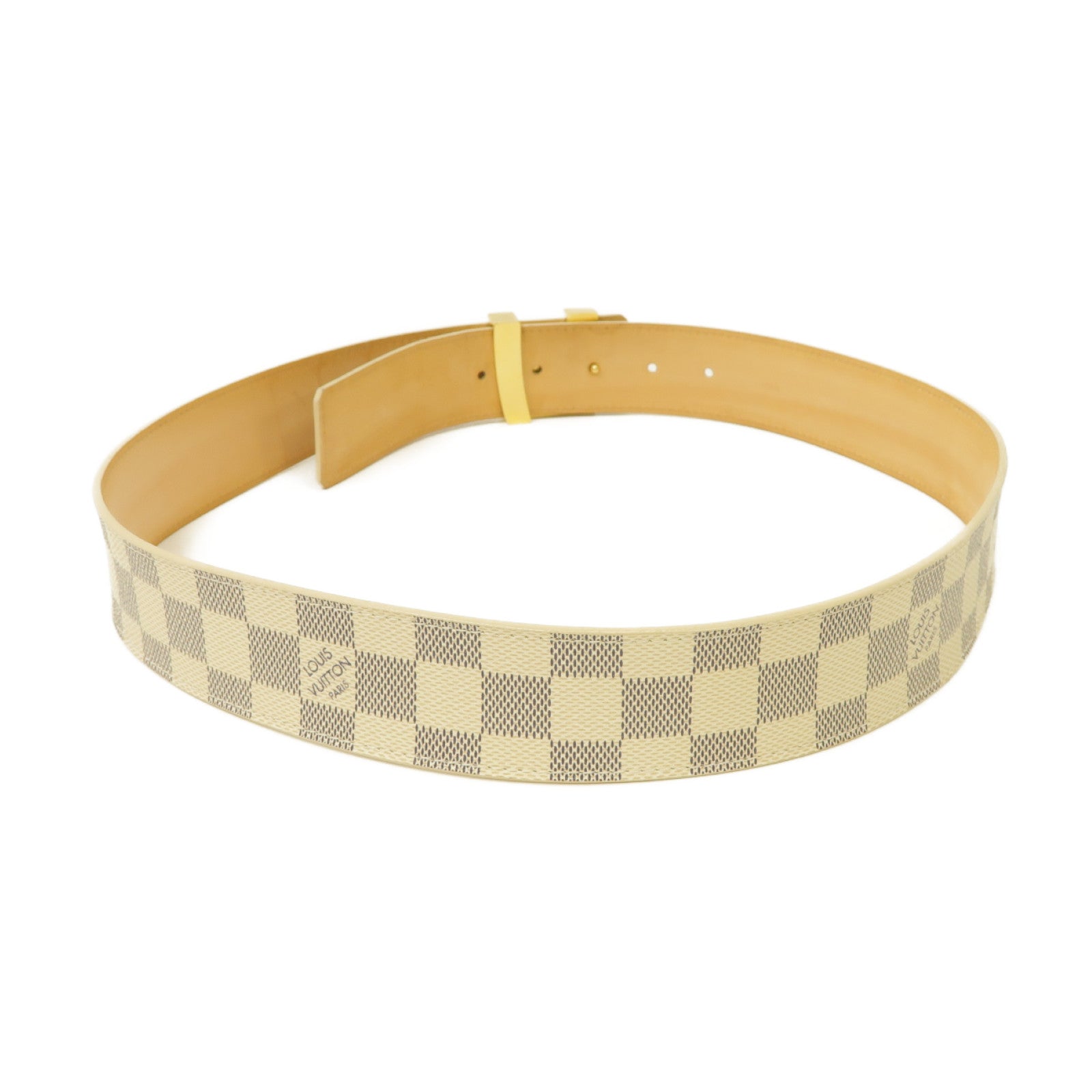 LOUIS VUITTON Damier Azur Belt金扣皮帶白色