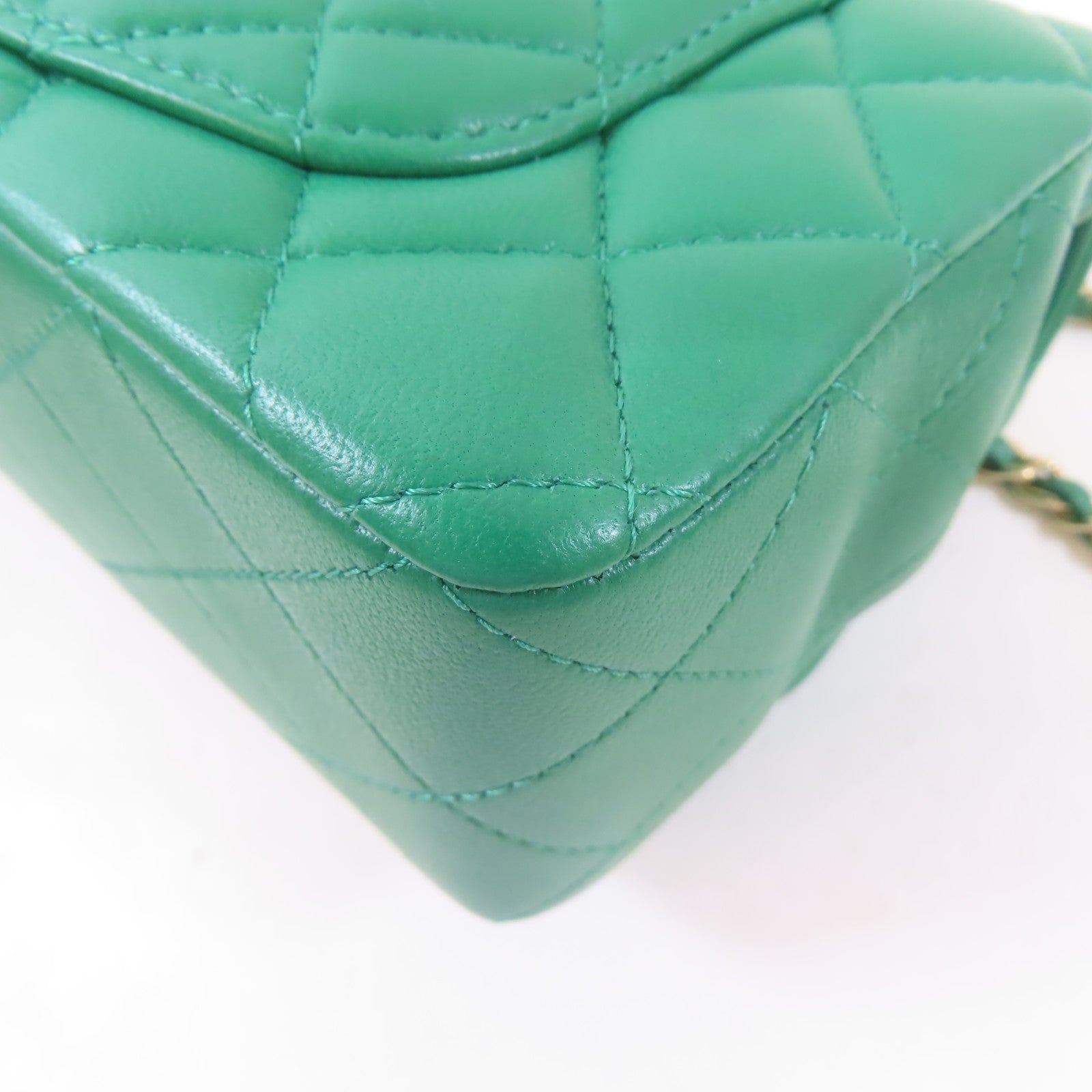 CHANEL 牛皮皮革Mini Flap Bag金扣手挽肩背兩用袋綠色