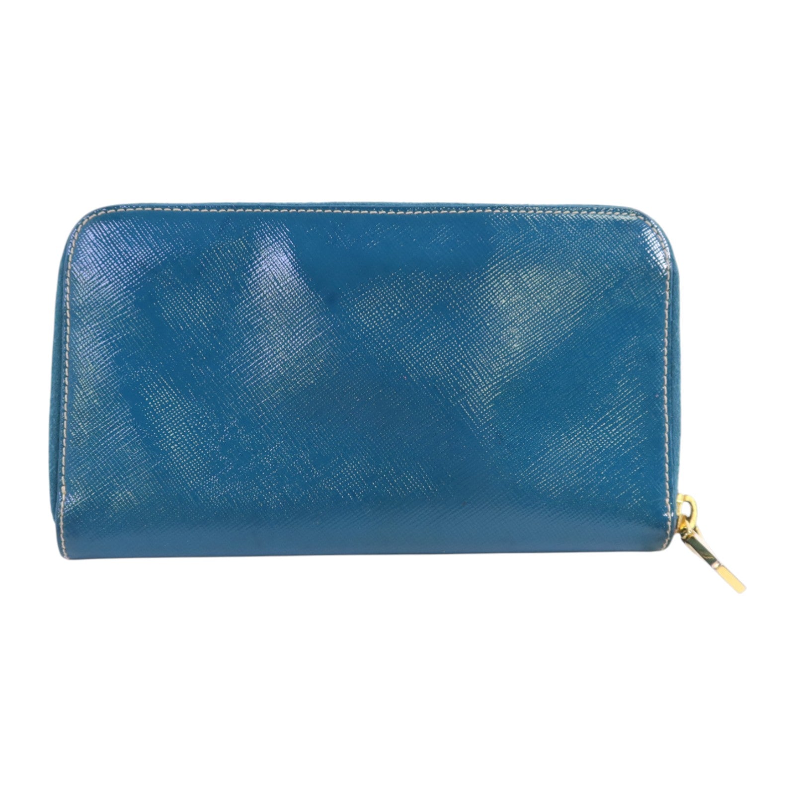 PRADA 漆皮皮革Round Long Wallet金扣拉鏈長錢包
