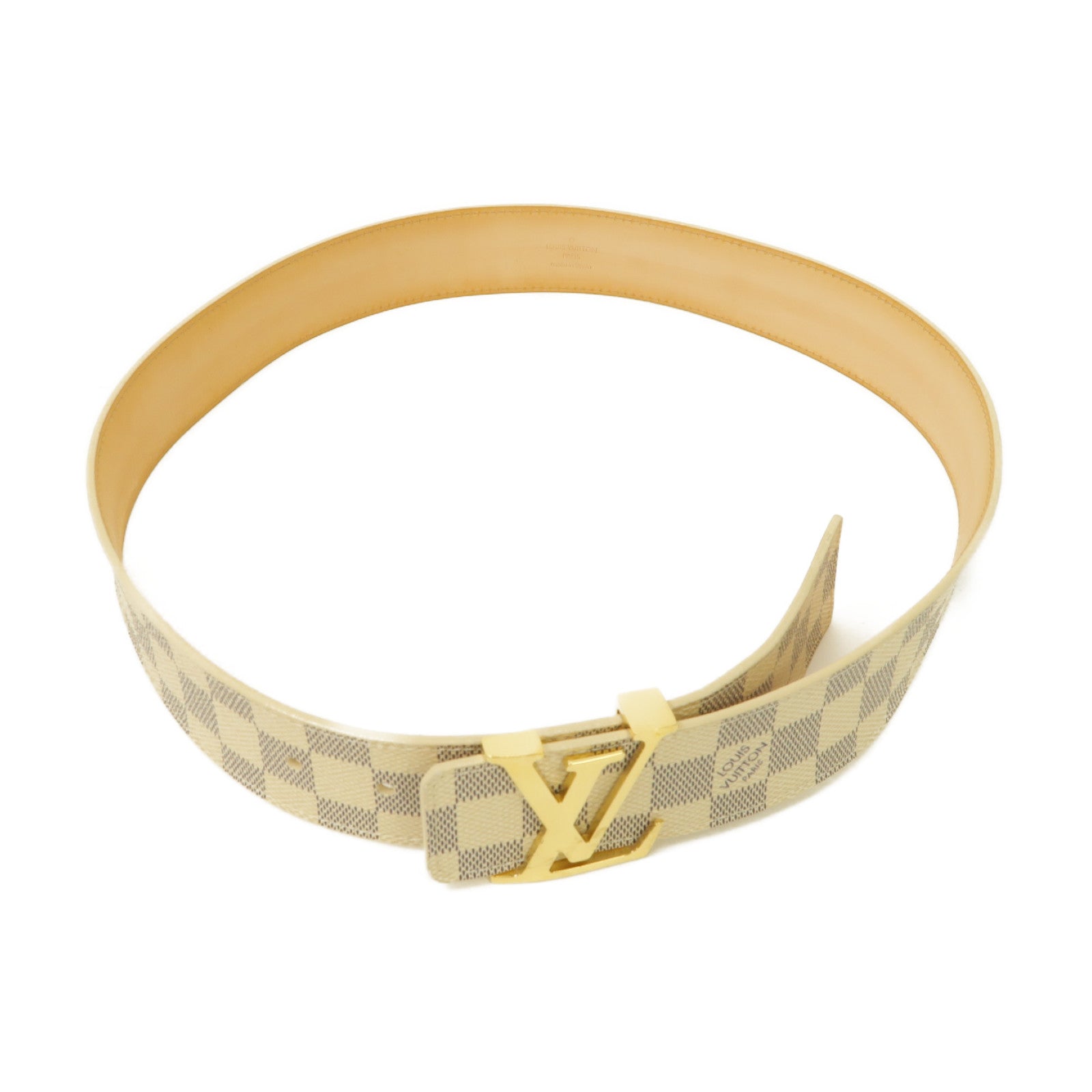 LOUIS VUITTON Damier Azur Belt金扣皮帶白色