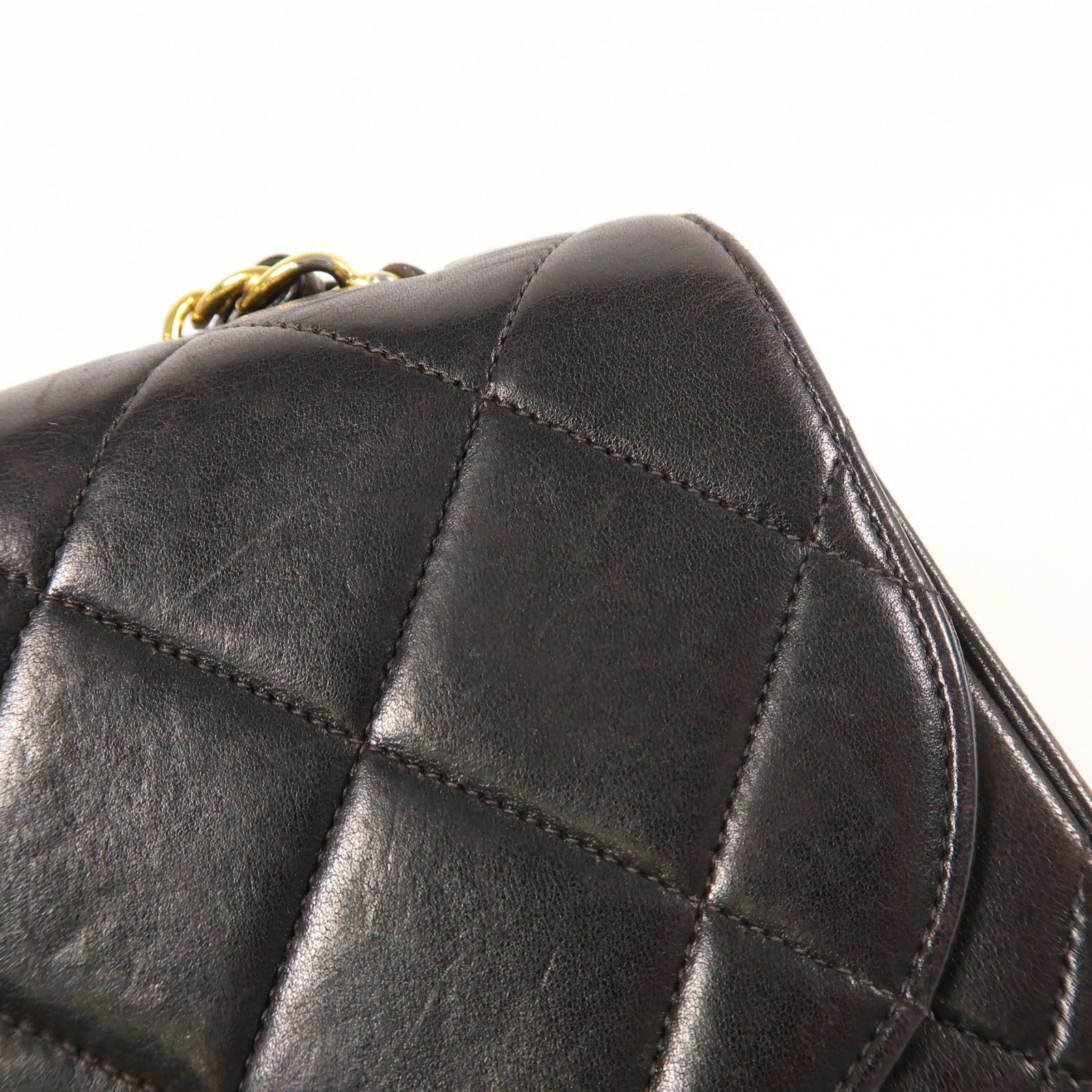 CHANEL 菱格羊皮皮革Vintage Handbag金扣手挽袋黑色
