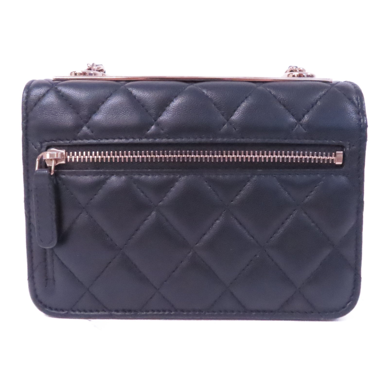 CHANEL 菱格牛皮皮革Chain Shoulder銀扣鏈帶肩背袋黑色