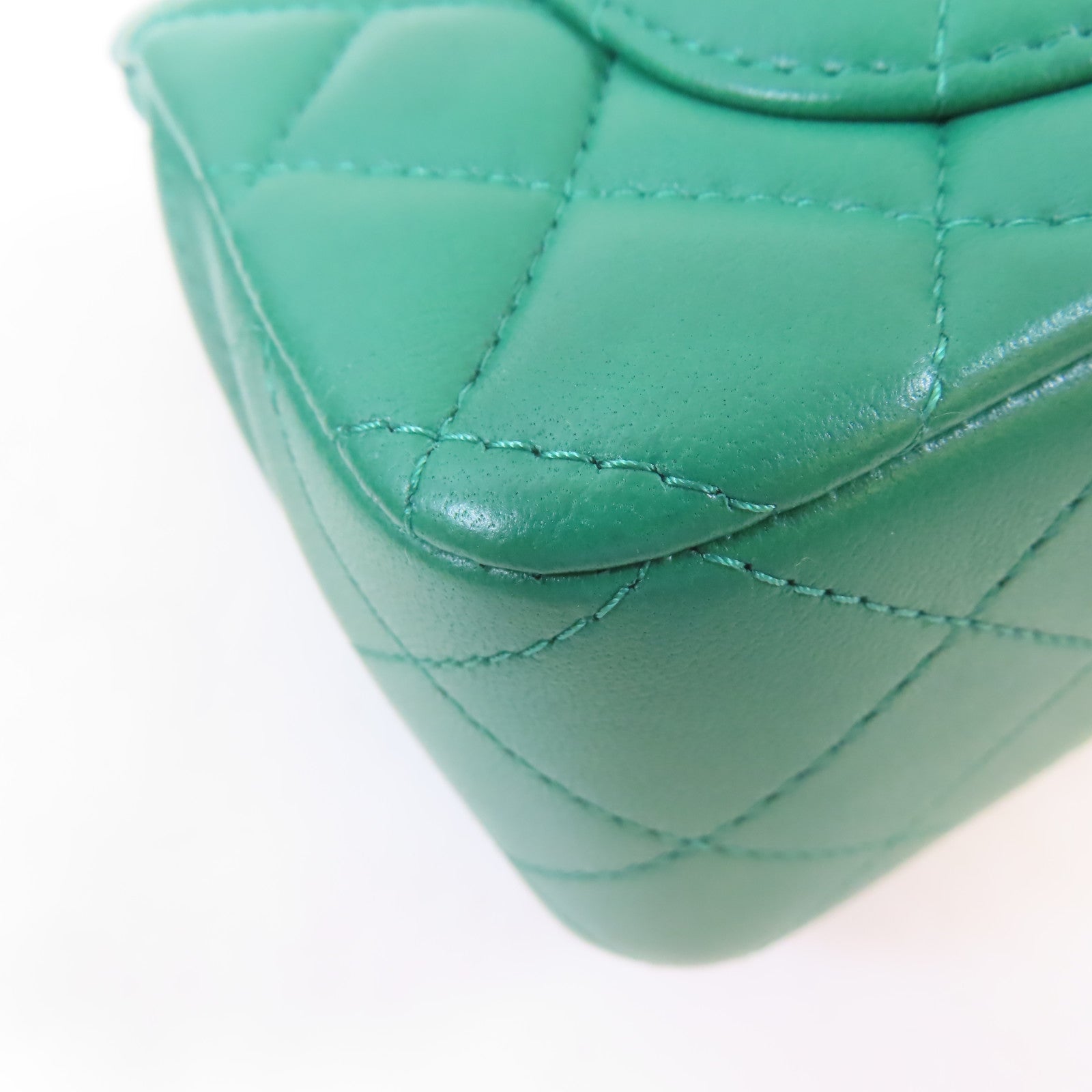 CHANEL 牛皮皮革Mini Flap Bag金扣手挽肩背兩用袋綠色