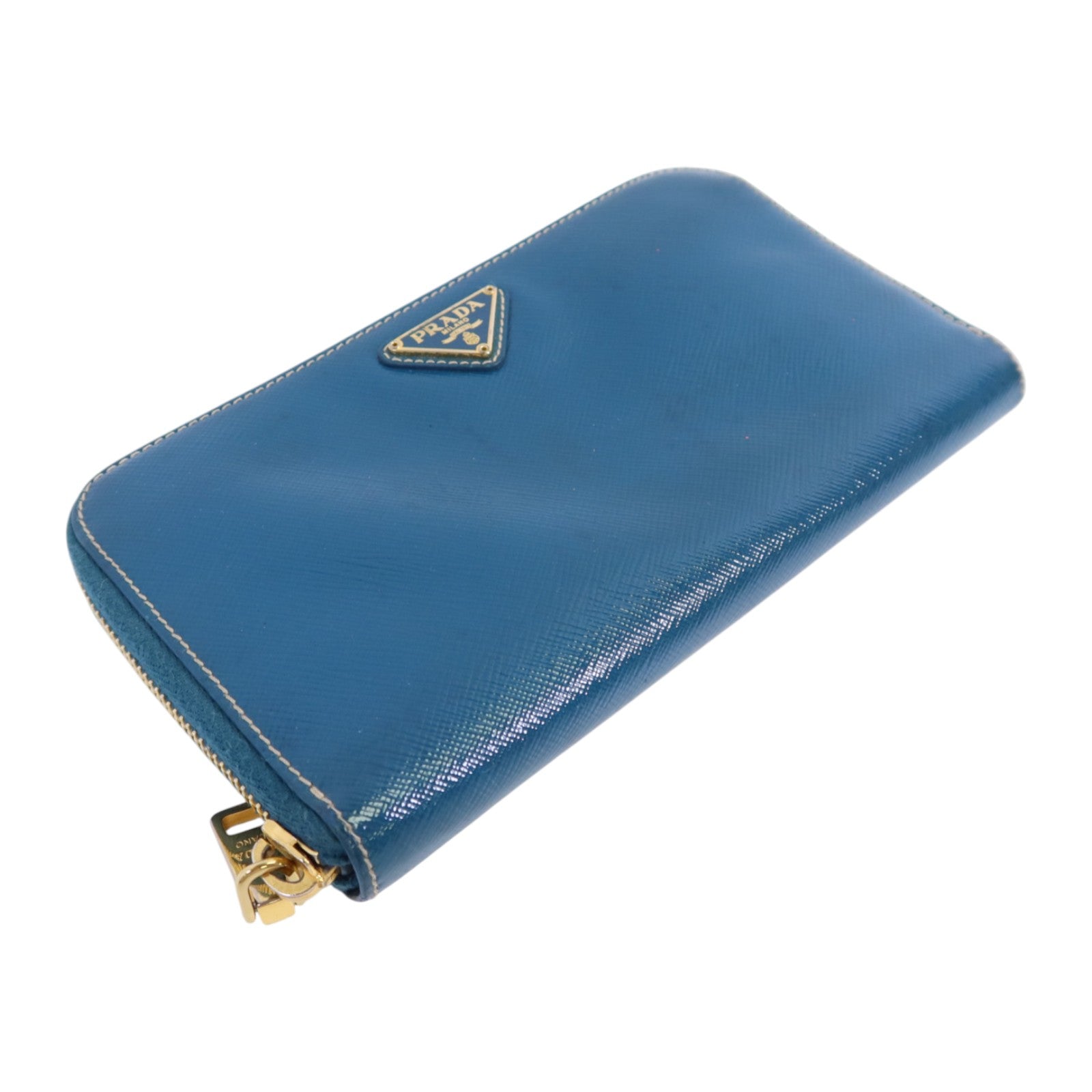 PRADA 漆皮皮革Round Long Wallet金扣拉鏈長錢包