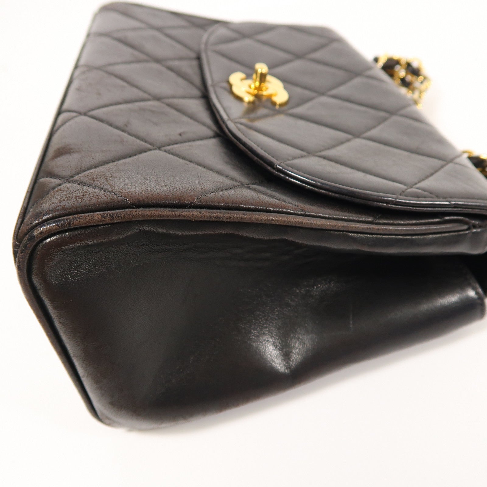 CHANEL 菱格羊皮皮革Vintage Handbag金扣手挽袋黑色