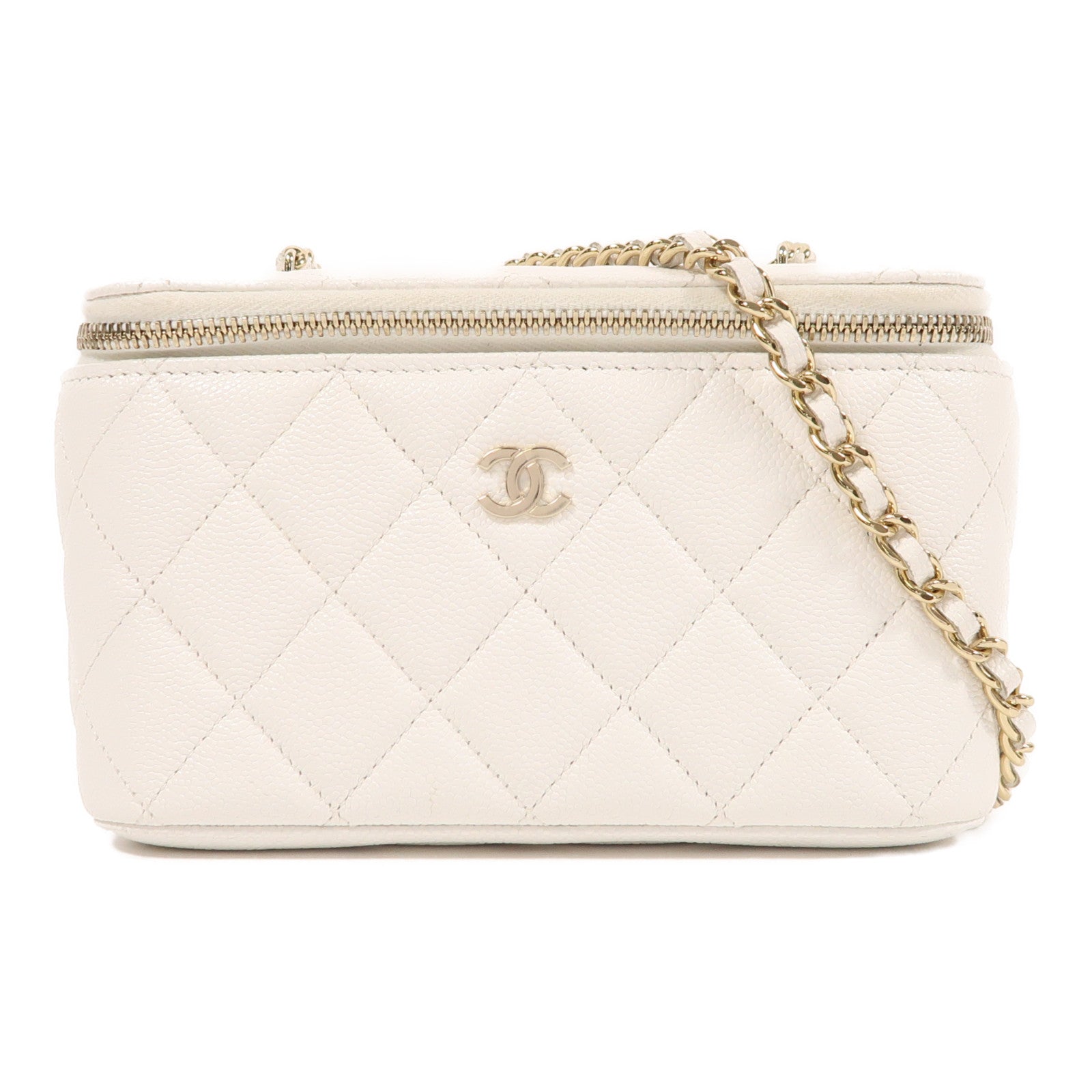 CHANEL 牛皮皮革Vanity Case金扣鏈帶肩背袋