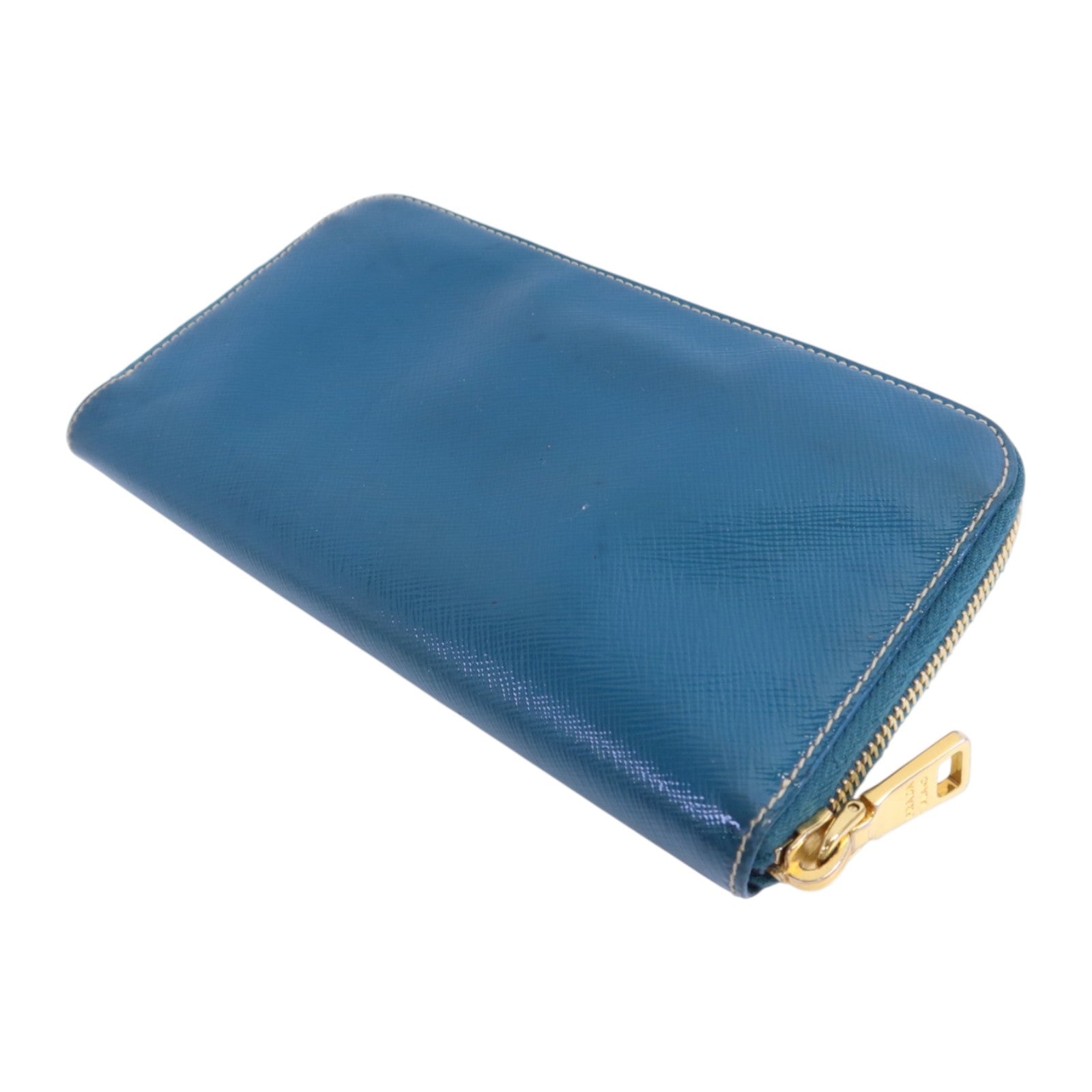 PRADA 漆皮皮革Round Long Wallet金扣拉鏈長錢包