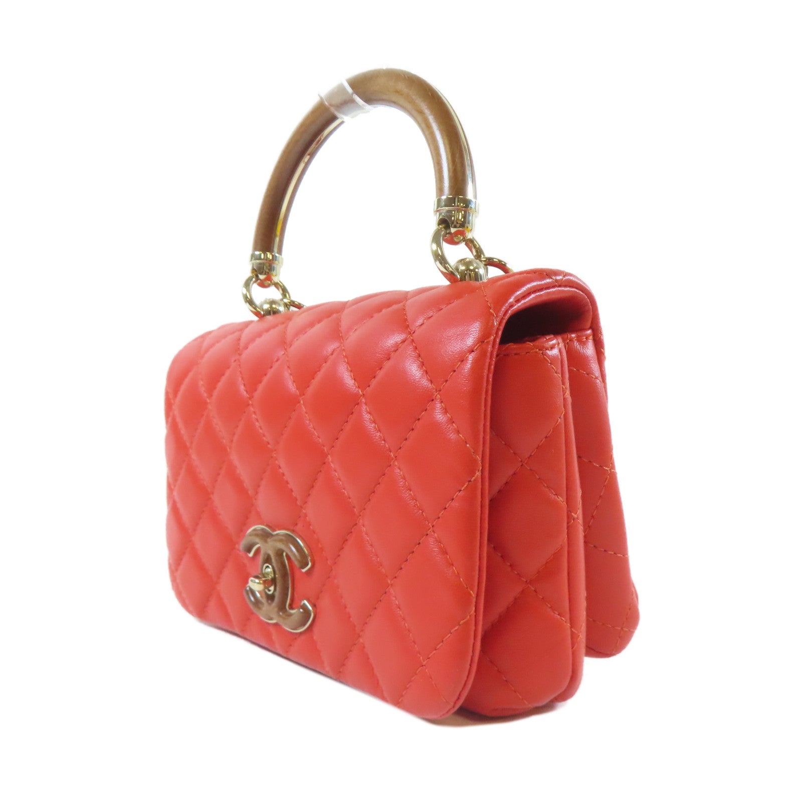 CHANEL 【激減優惠】菱格牛皮皮革Chain Shoulder金扣手挽肩背兩用袋紅色