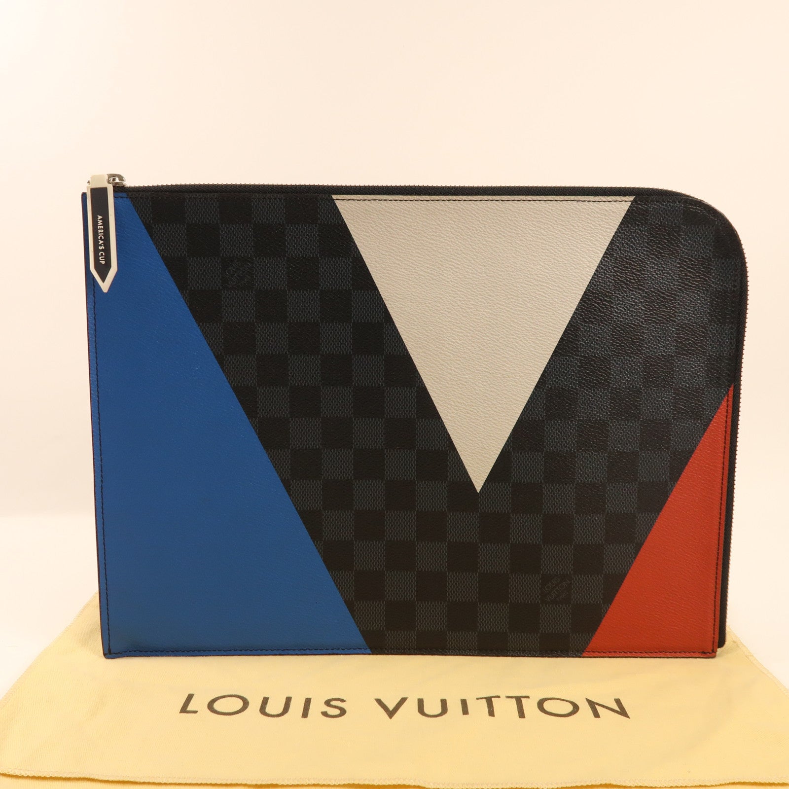 LOUIS VUITTON 【激減優惠】Damier Cobalt Pochette Jules GM銀扣手拿包