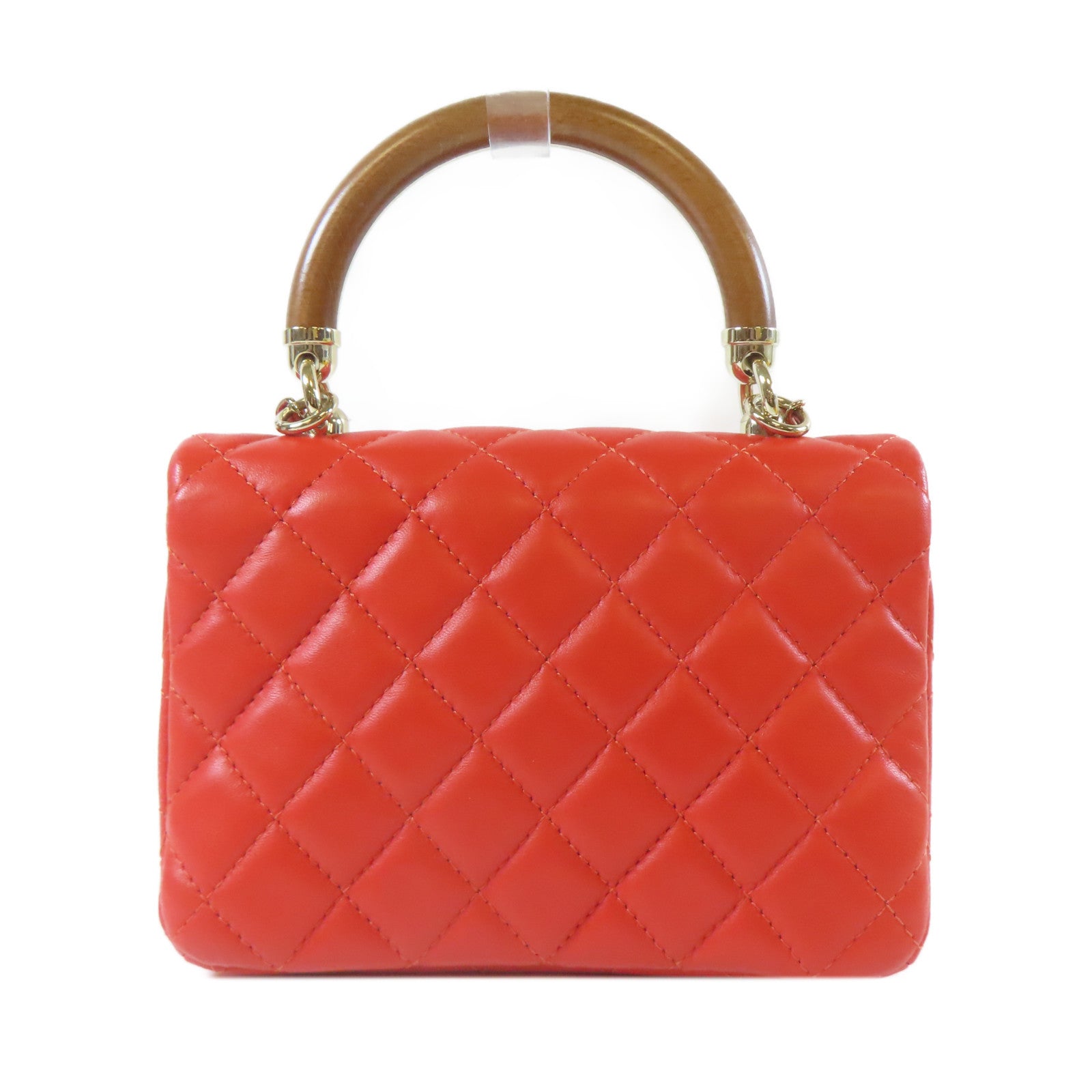 CHANEL 【激減優惠】菱格牛皮皮革Chain Shoulder金扣手挽肩背兩用袋紅色