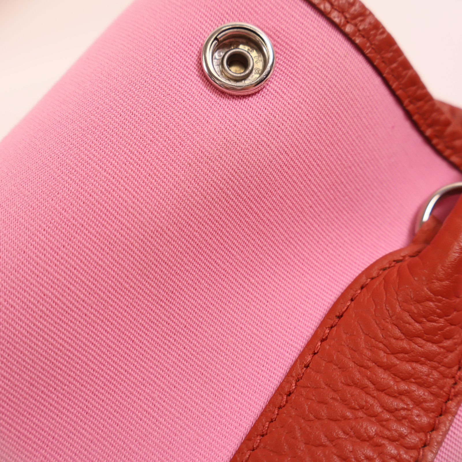 HERMES PHW Garden File PM 2 Way Shoulder Bag Handbag Canvas Pink/Red
