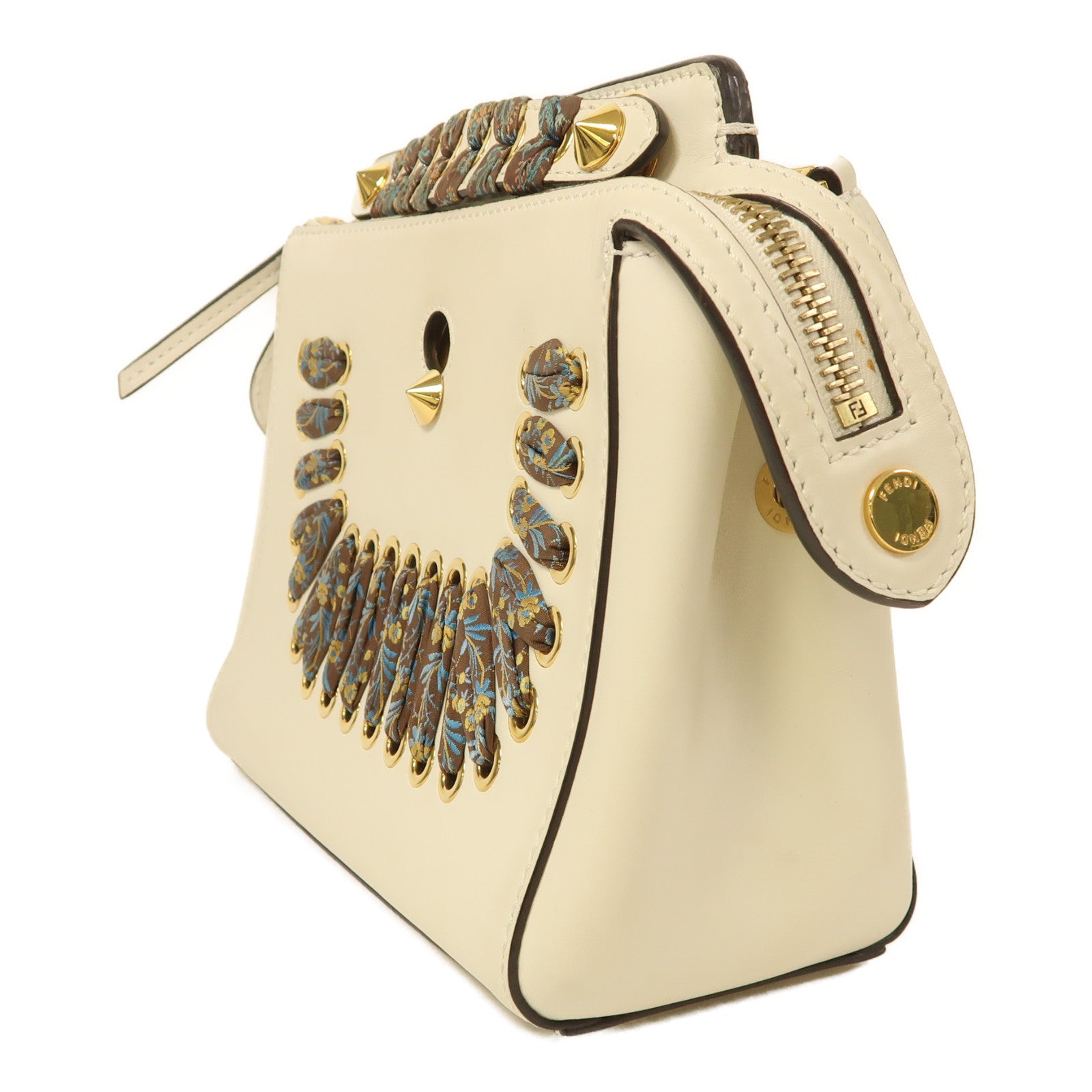 FENDI 牛皮皮革Dotcom金扣鏈帶肩背袋白色