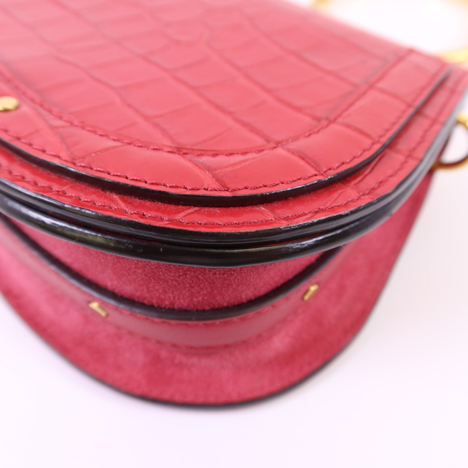 Chloe 牛皮皮革Small Cherry Pink Fuchsia Croc Embossed金扣手挽肩背兩用袋