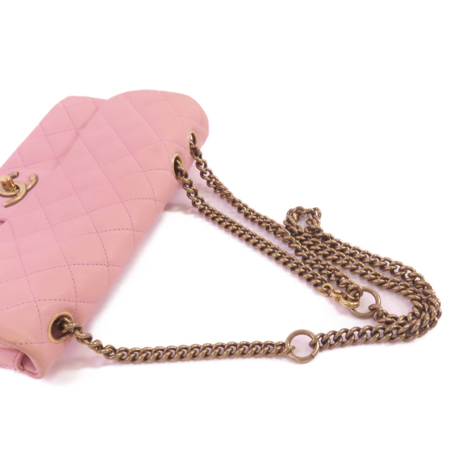 CHANEL 牛皮皮革Chain Shoulder金扣鏈帶肩背袋