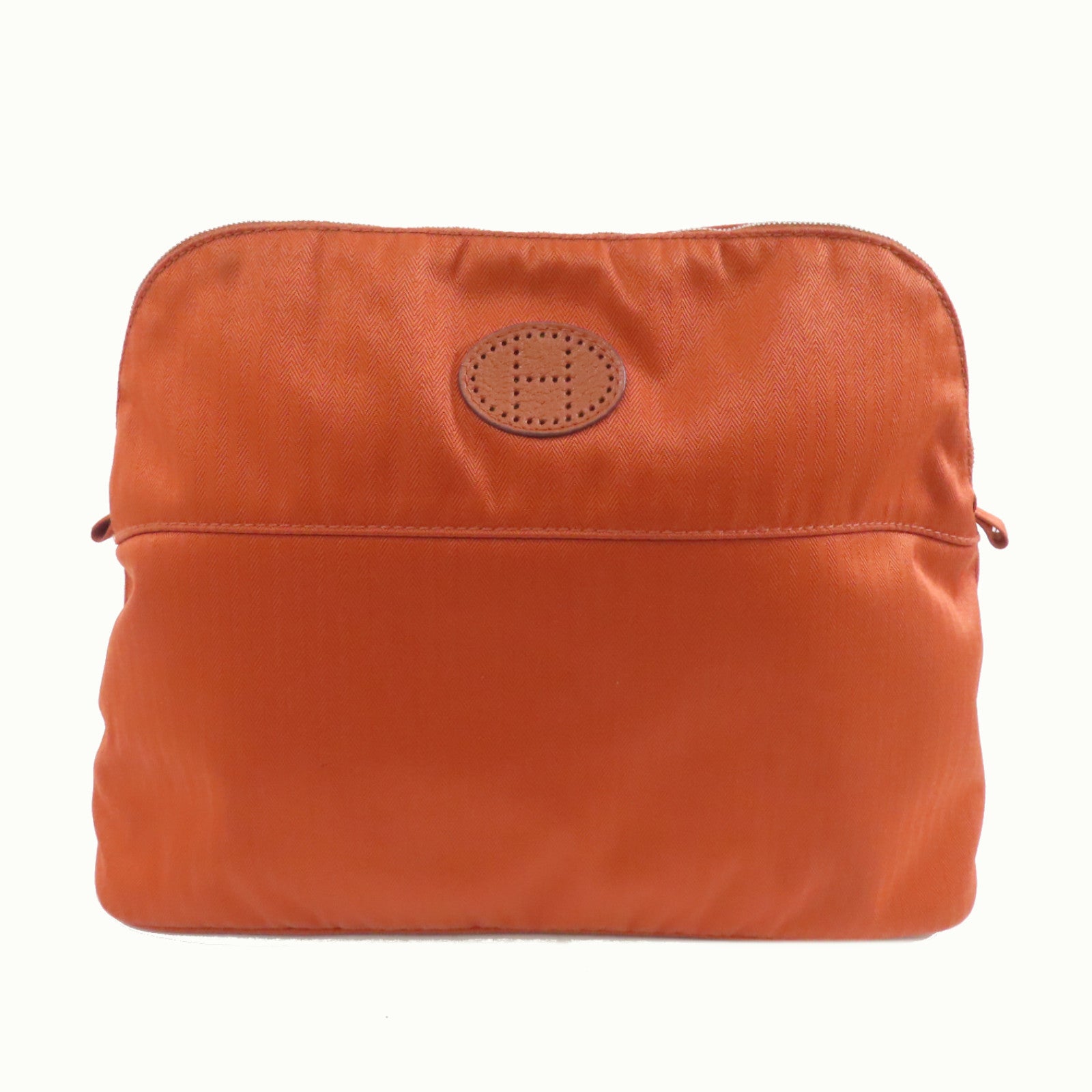 HERMES 帆布Bolide Pouch GM銀扣手拿包棕色