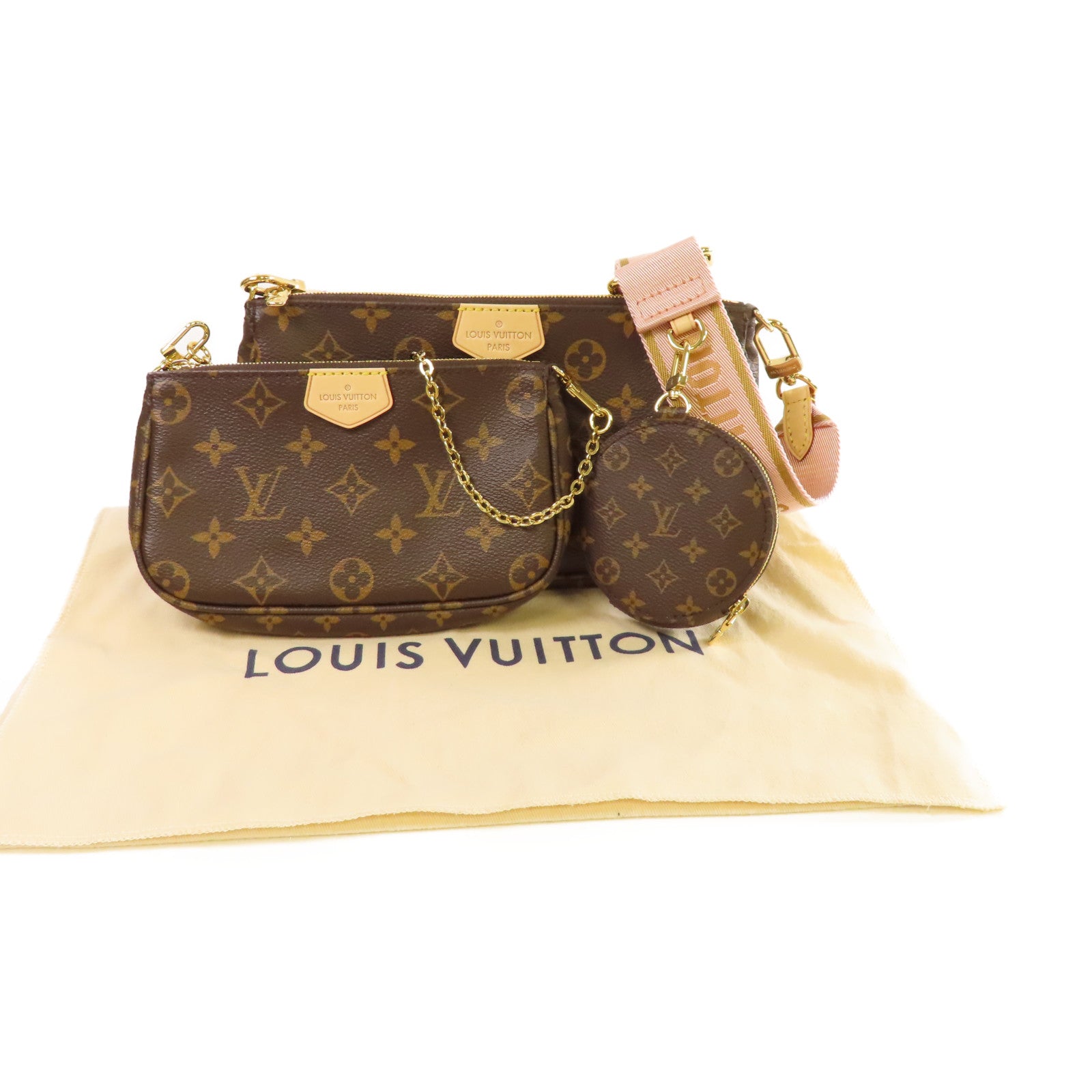 LOUIS VUITTON Monogram Multi Pochette Accessoires Shoulder Bag金扣肩背袋啡色/粉紅色