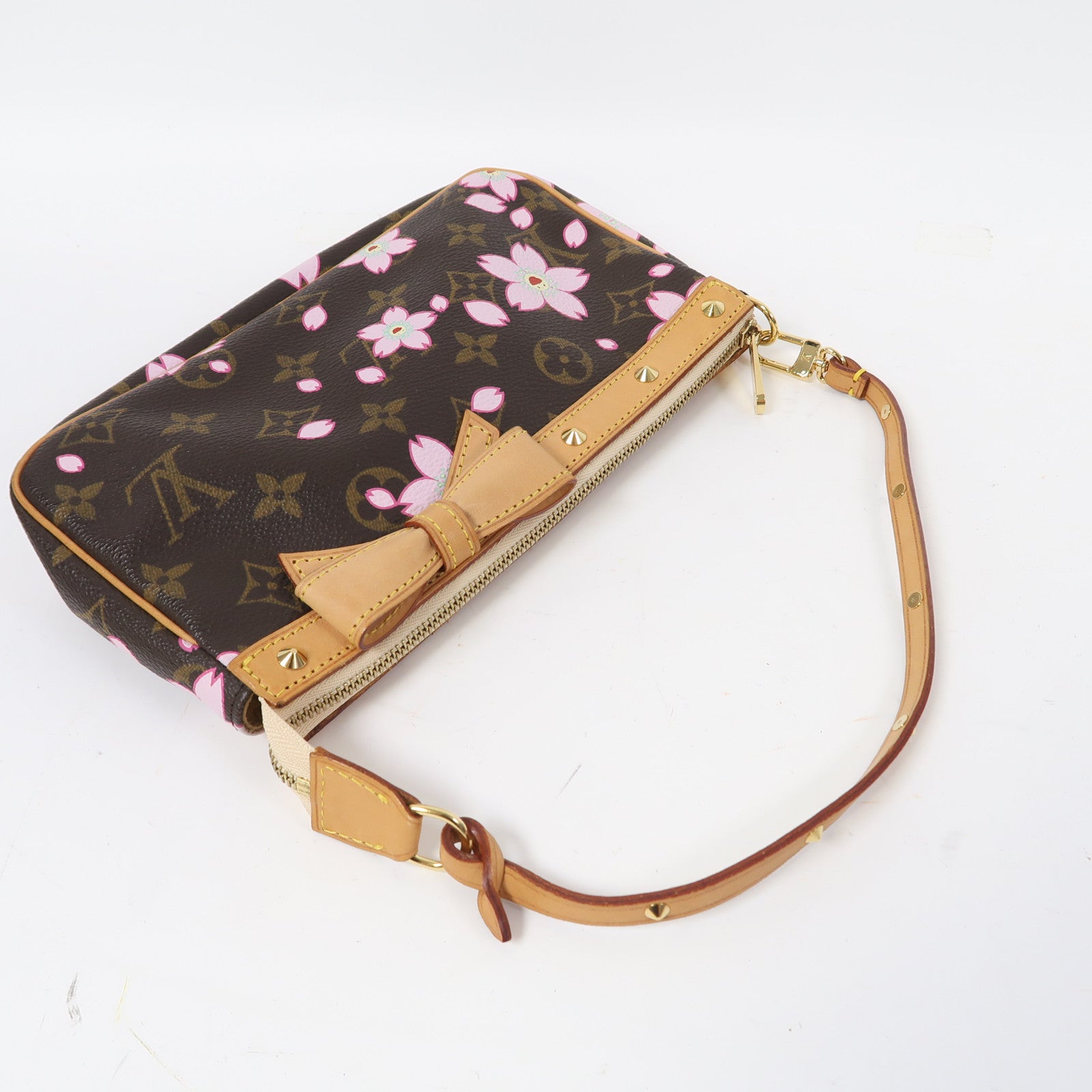 LOUIS VUITTON Monogram Cherry Blossom Pochette金扣肩背袋啡色