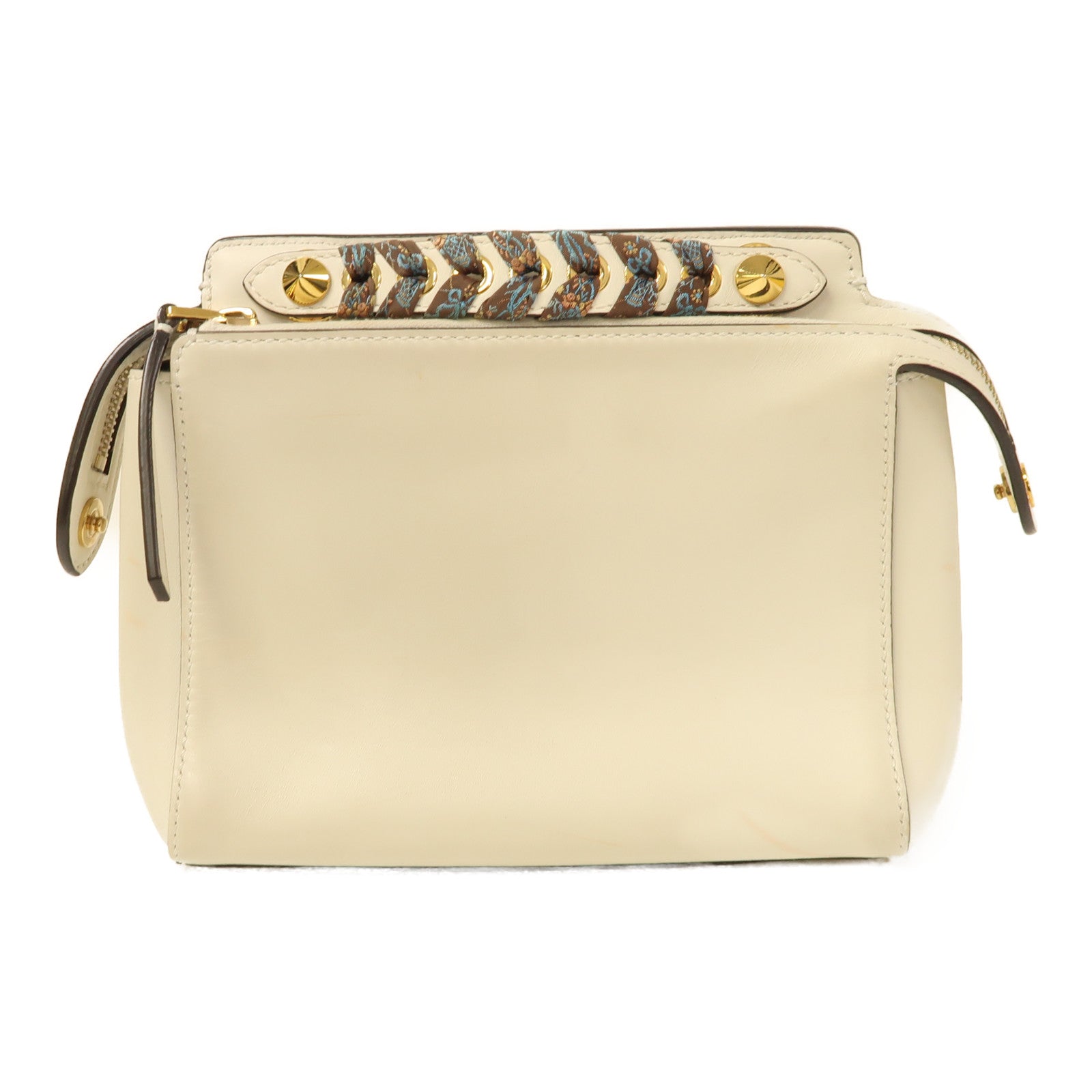 FENDI 牛皮皮革Dotcom金扣鏈帶肩背袋白色