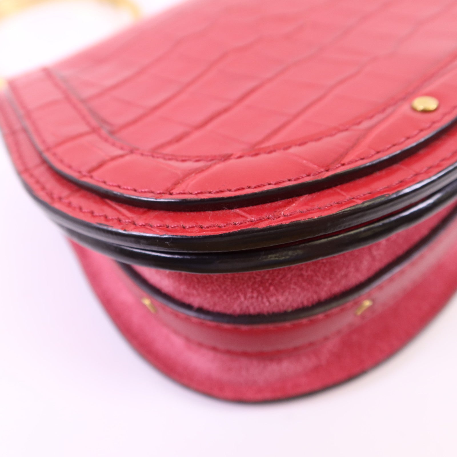 Chloe 牛皮皮革Small Cherry Pink Fuchsia Croc Embossed金扣手挽肩背兩用袋