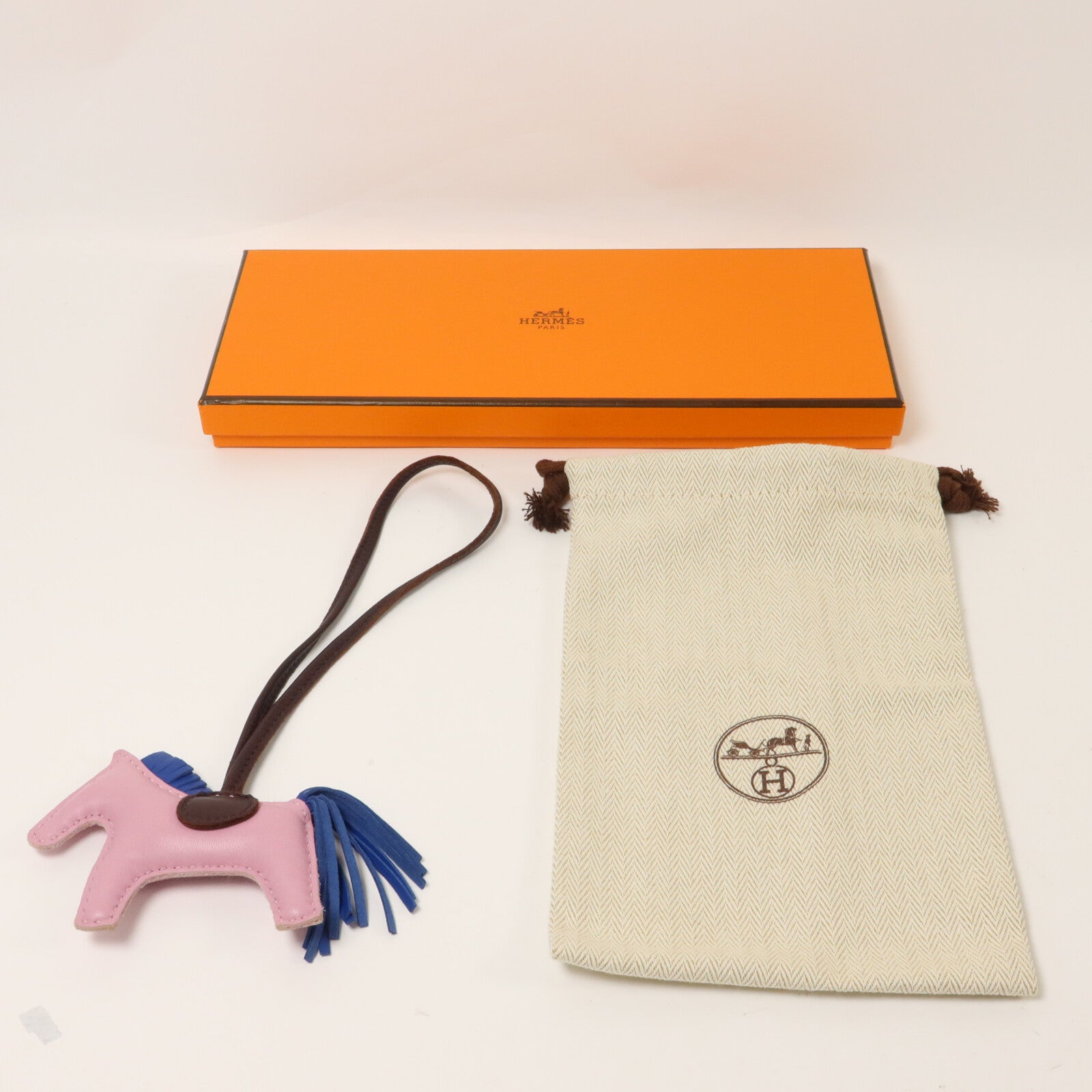 HERMES Milo皮革Rodeo PM掛飾Mauve Sylvestre/Rouge Sellier/Bleu France