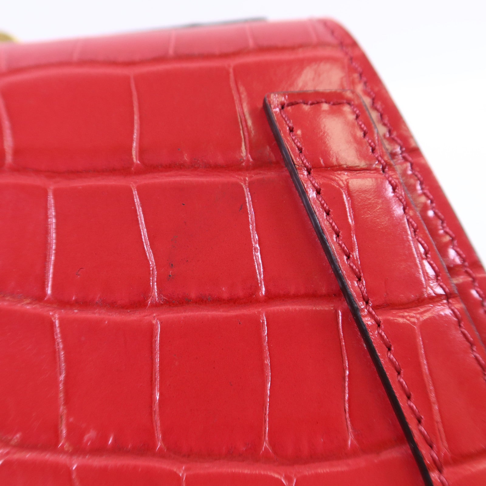 Chloe 牛皮皮革Small Cherry Pink Fuchsia Croc Embossed金扣手挽肩背兩用袋