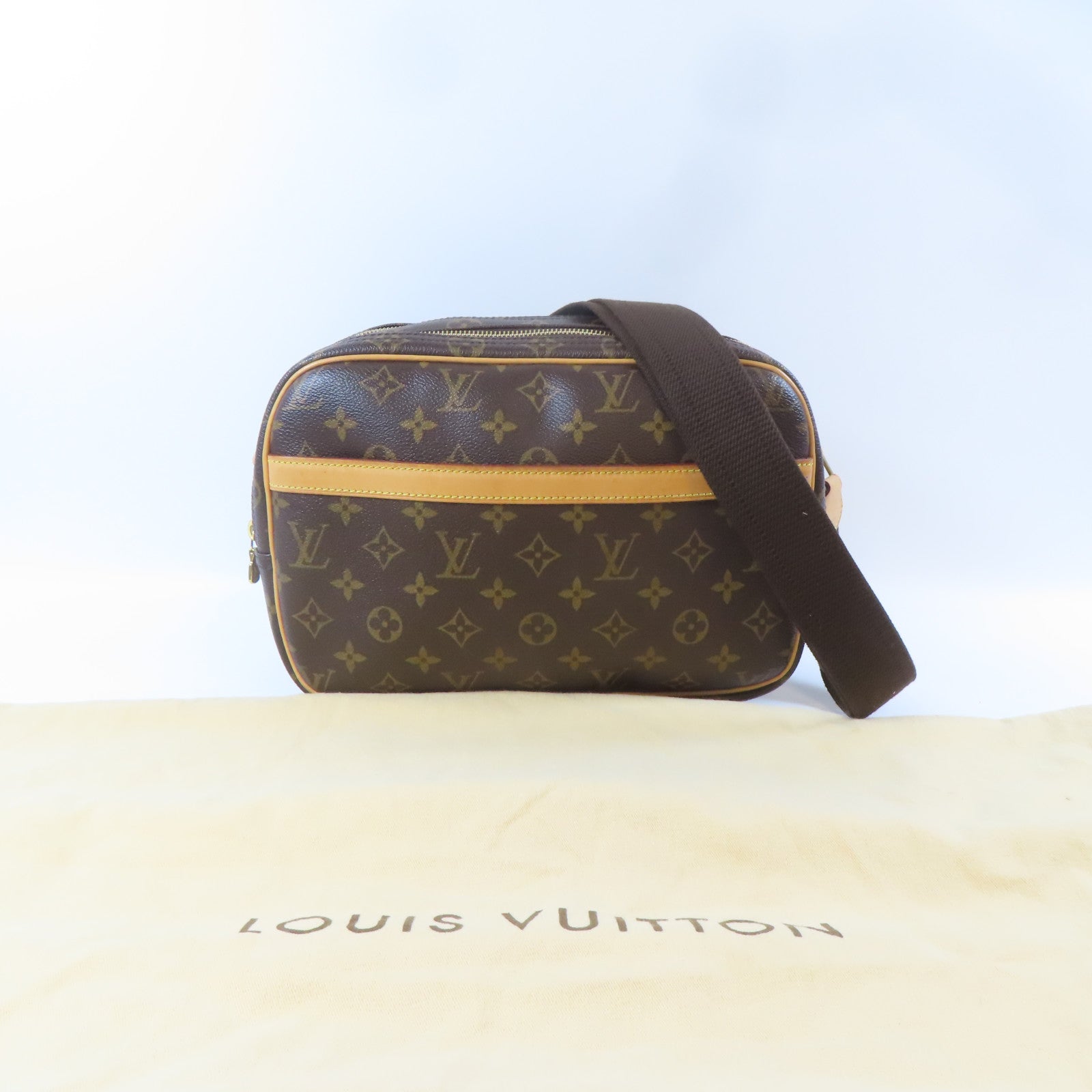 LOUIS VUITTON Monogram Reporter PM金扣肩背袋啡色