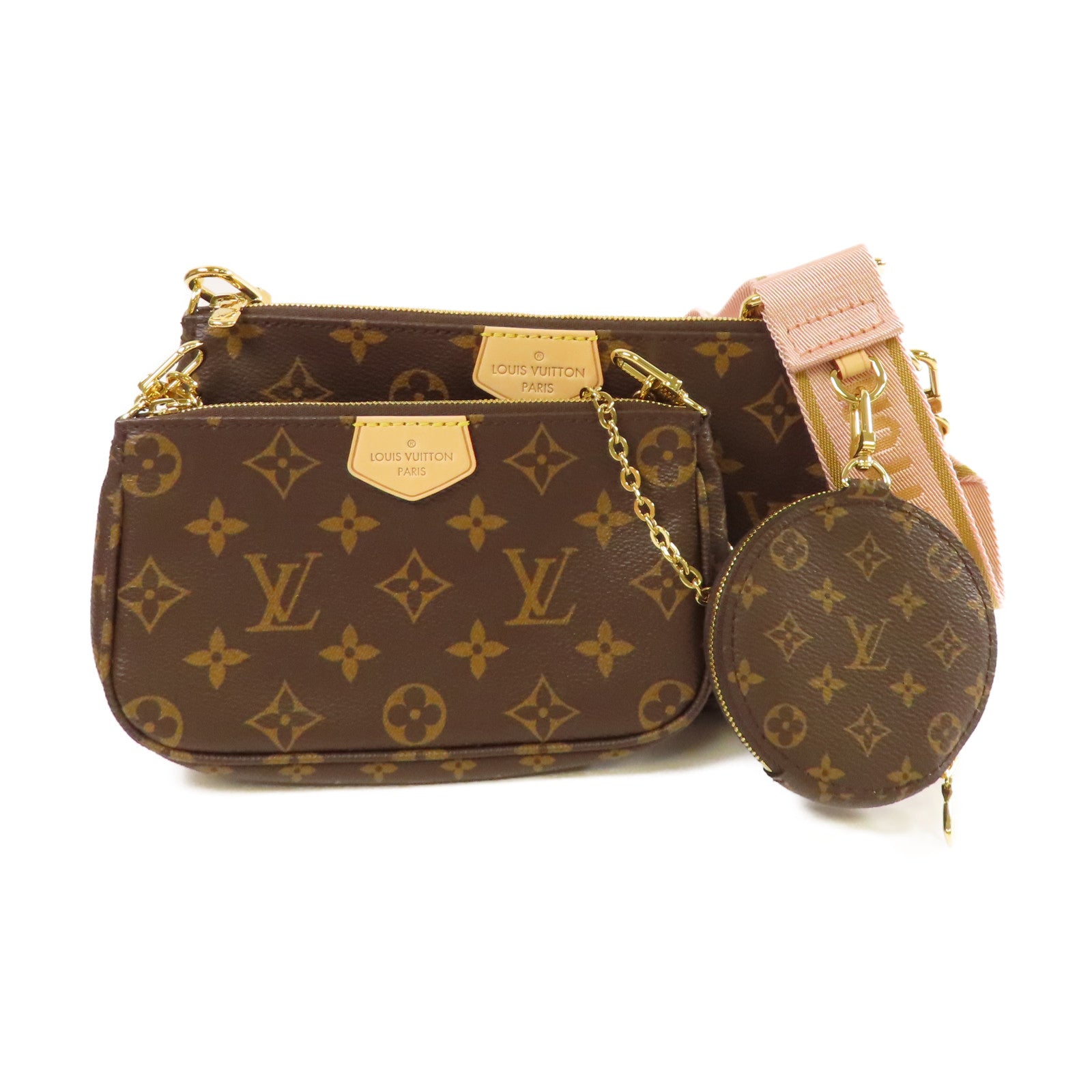 LOUIS VUITTON Monogram Multi Pochette Accessoires Shoulder Bag金扣肩背袋啡色/粉紅色
