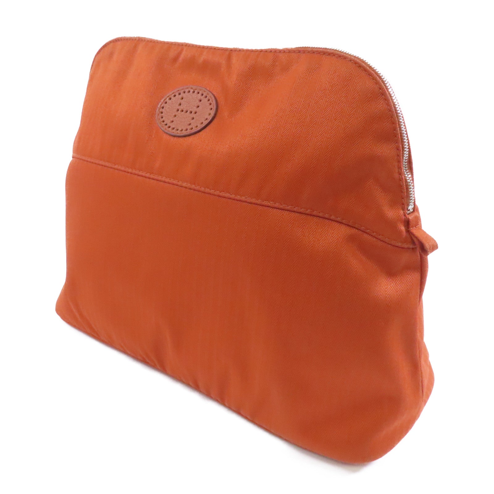HERMES 帆布Bolide Pouch GM銀扣手拿包棕色