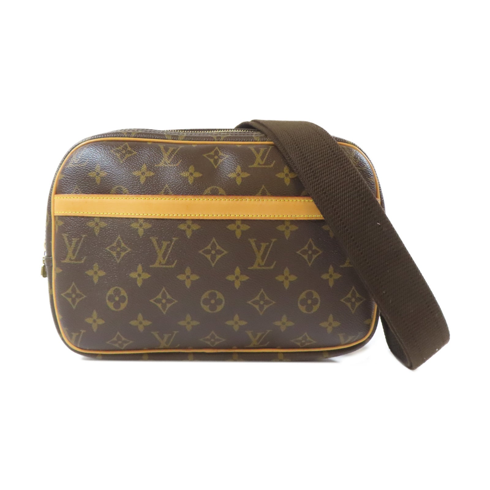 LOUIS VUITTON Monogram Reporter PM金扣肩背袋啡色