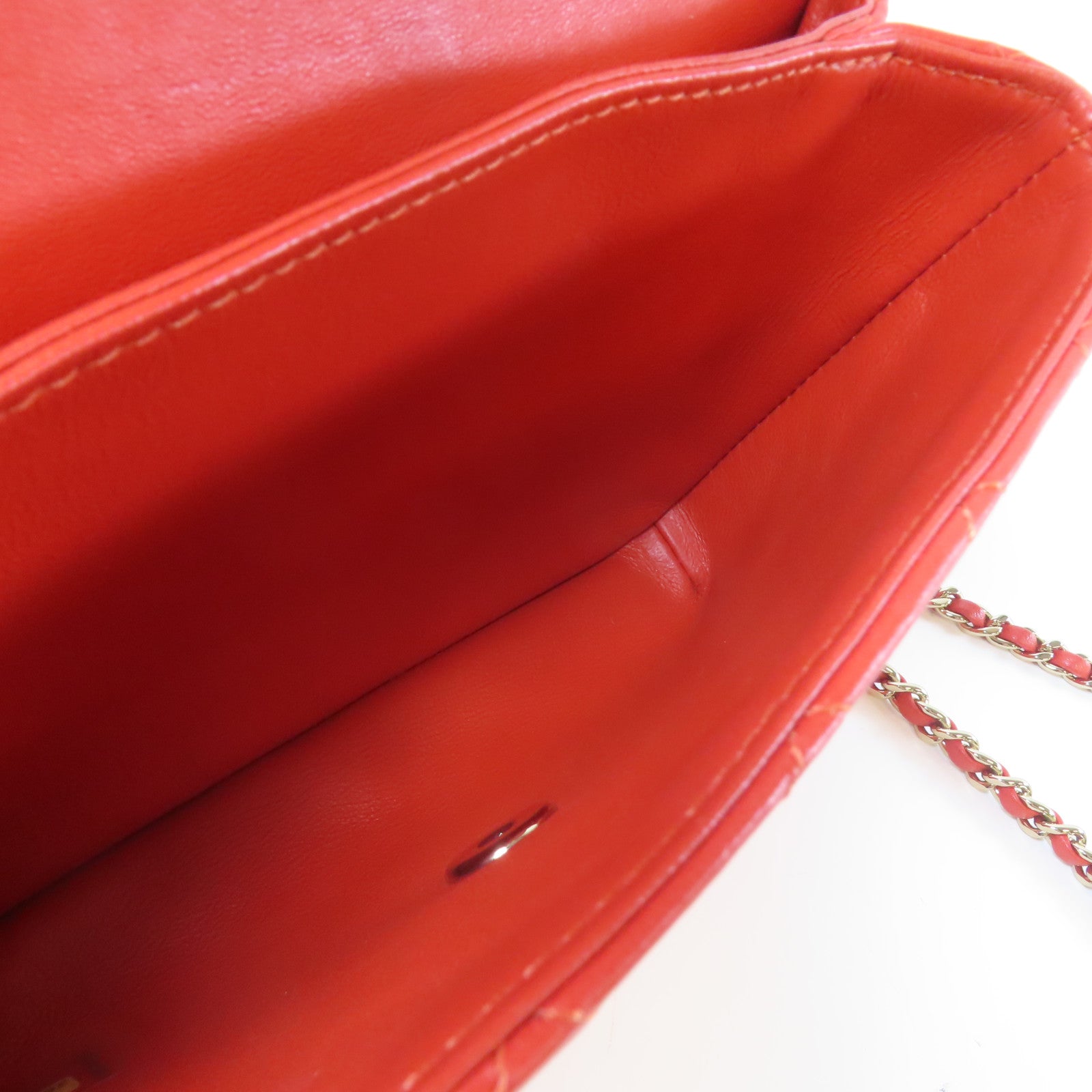CHANEL 【激減優惠】菱格牛皮皮革Chain Shoulder金扣手挽肩背兩用袋紅色
