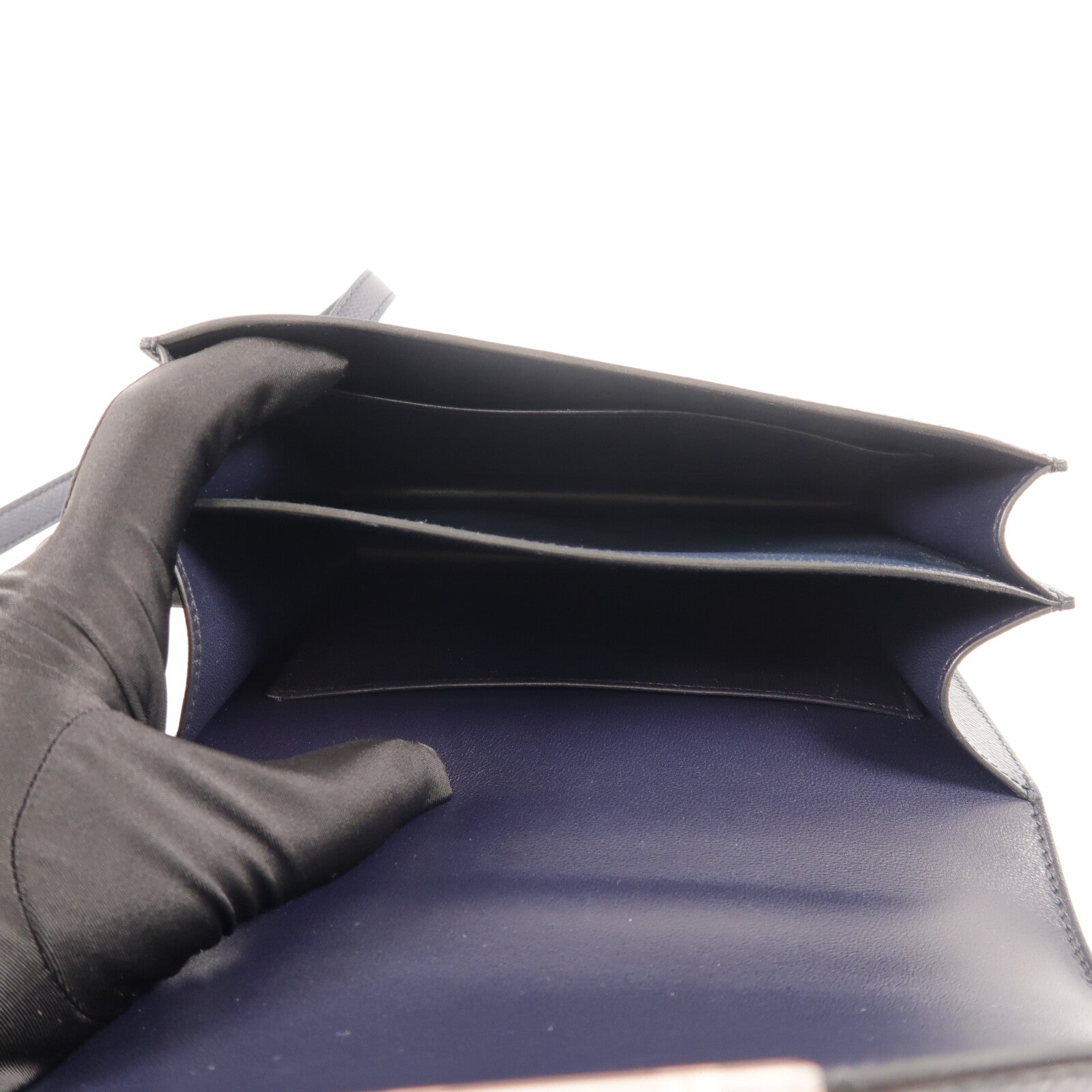 HERMES Epsom皮革Constance Mini肩背袋Bleu Indigo
