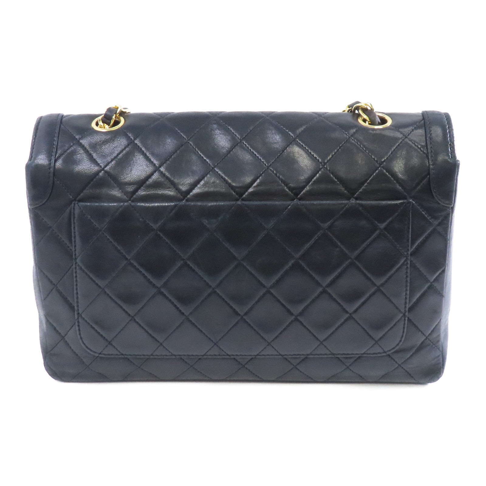 CHANEL 菱格羊皮皮革Chain Shoulder金扣鏈帶肩背袋黑色