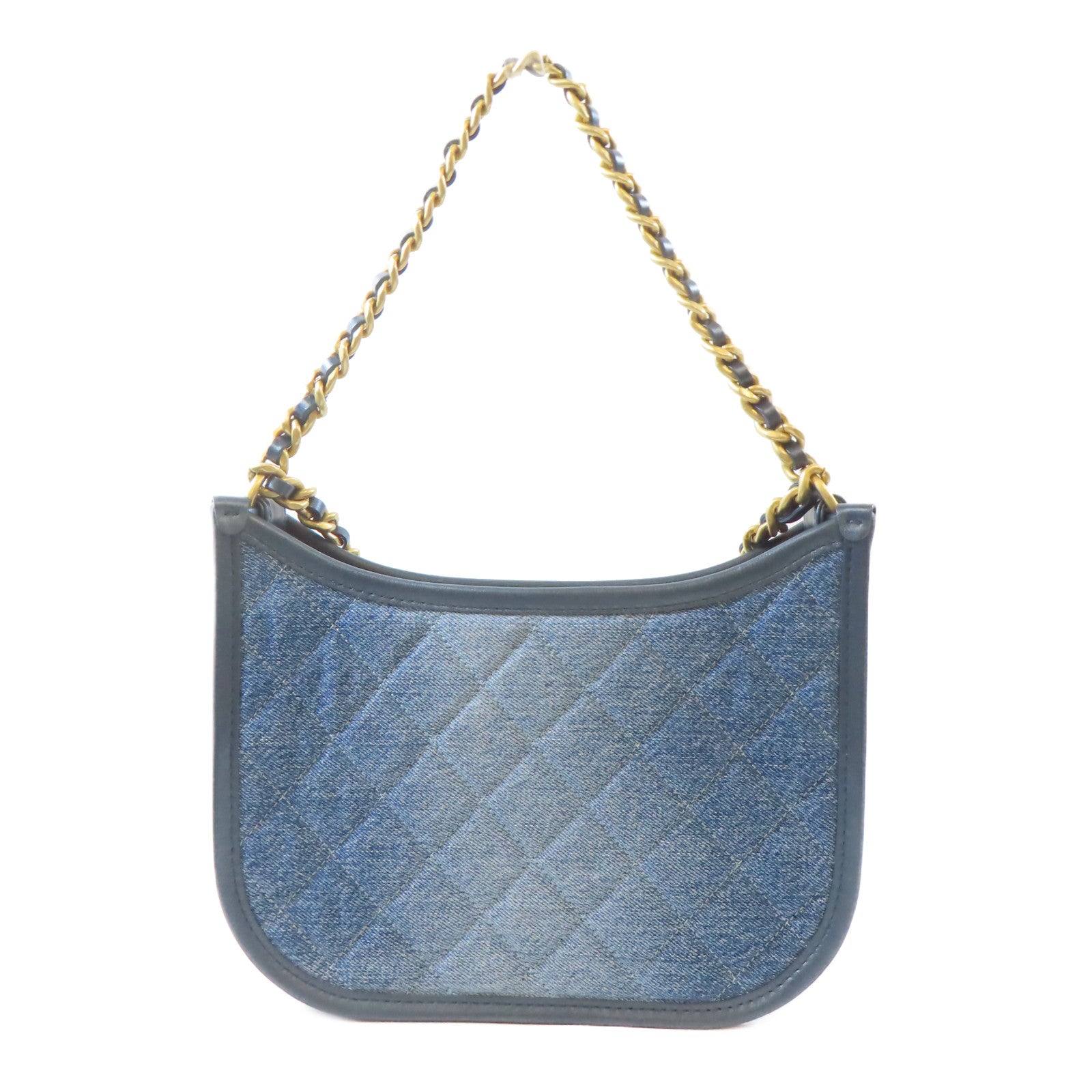 CHANEL 牛仔布料Hobo Bag金扣手挽肩背兩用袋藍色