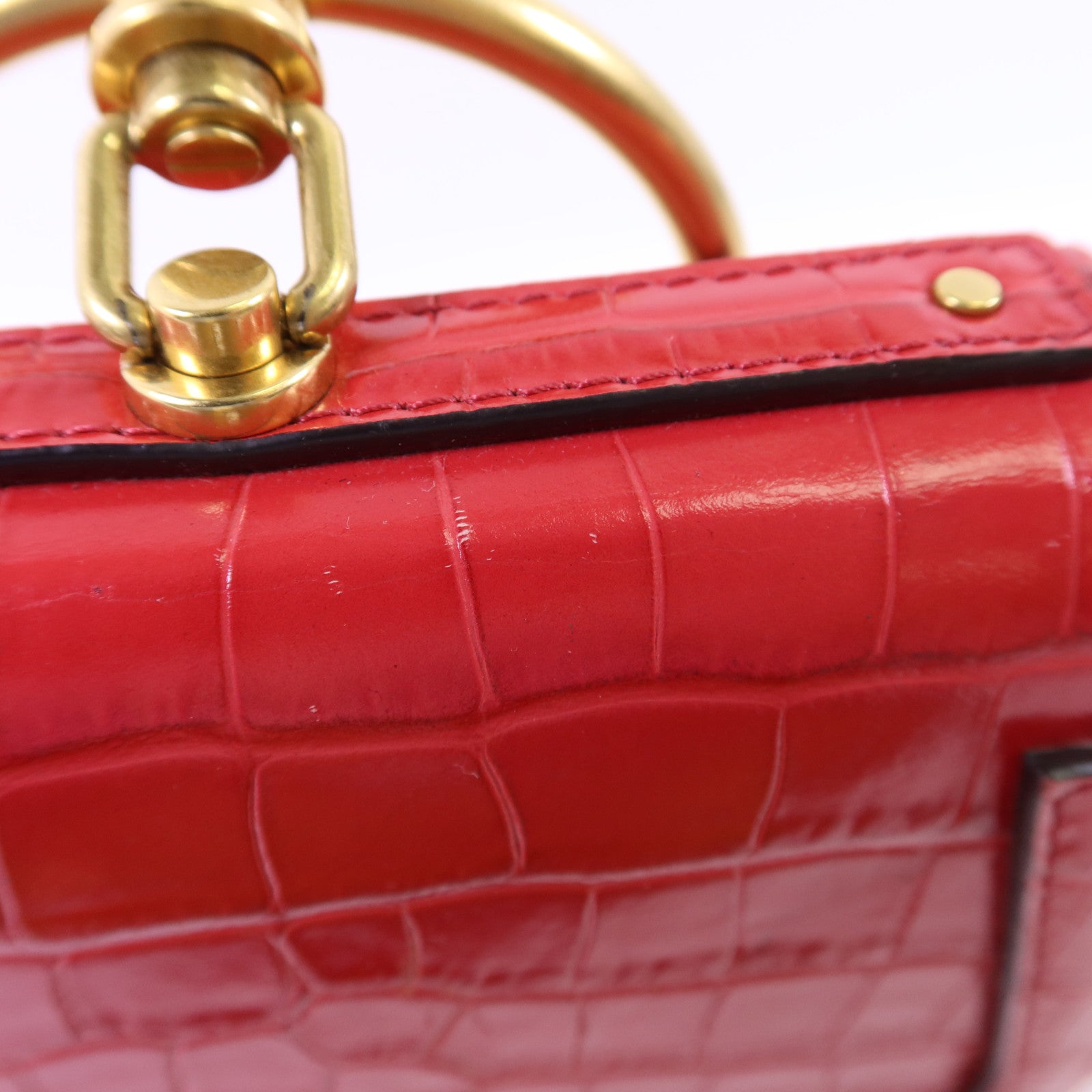 Chloe 牛皮皮革Small Cherry Pink Fuchsia Croc Embossed金扣手挽肩背兩用袋