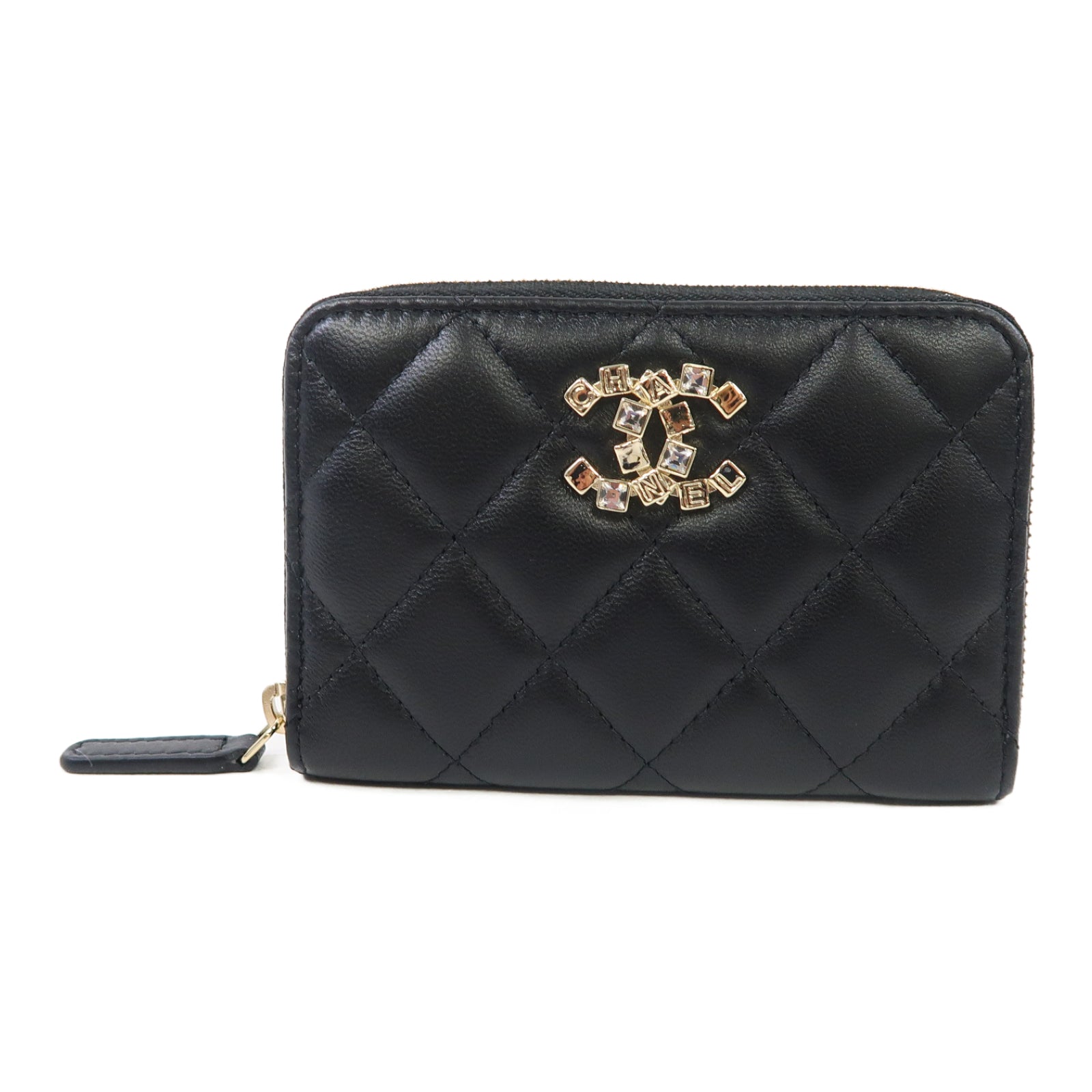 CHANEL 菱格羊皮皮革Card Case金扣卡片套黑色