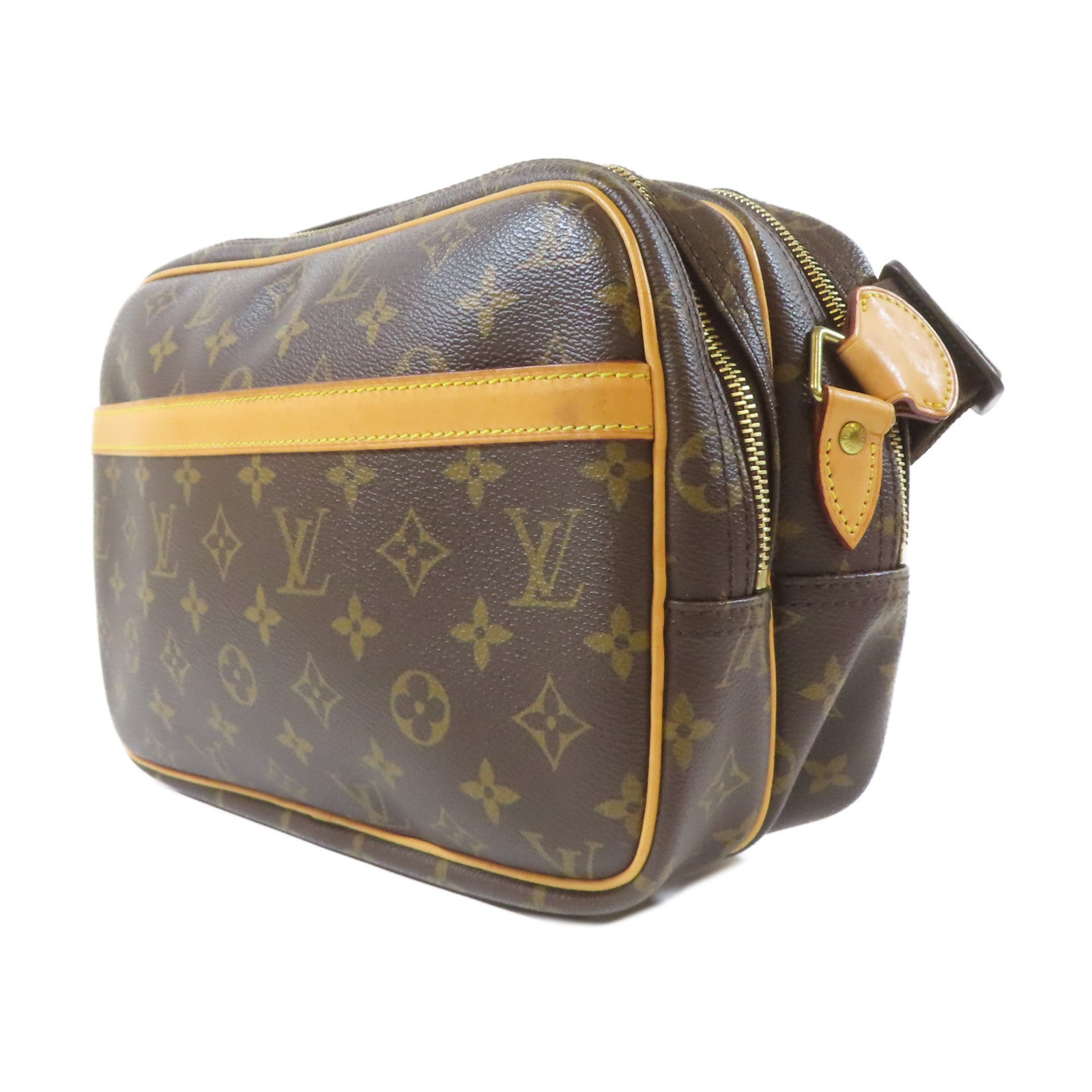 LOUIS VUITTON Monogram Reporter PM金扣肩背袋啡色