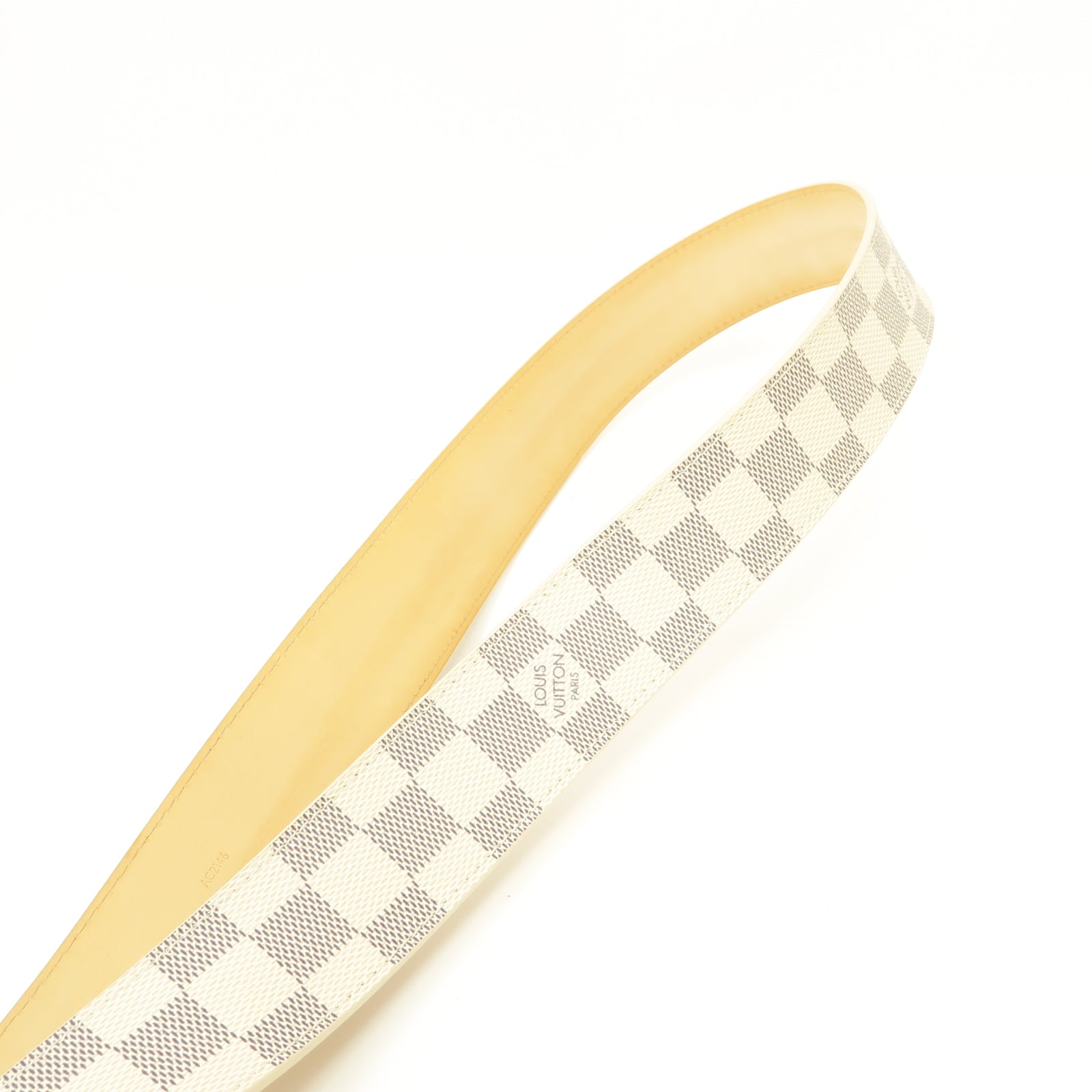 LOUIS VUITTON Damier Azur Belt金扣皮帶白色