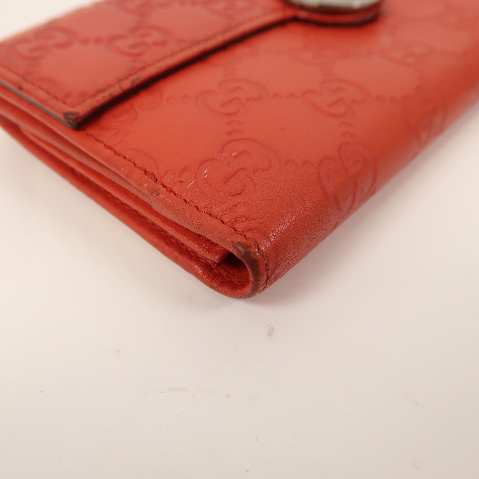 GUCCI 【激減優惠】牛皮皮革Long Wallet銀扣長錢包紅色