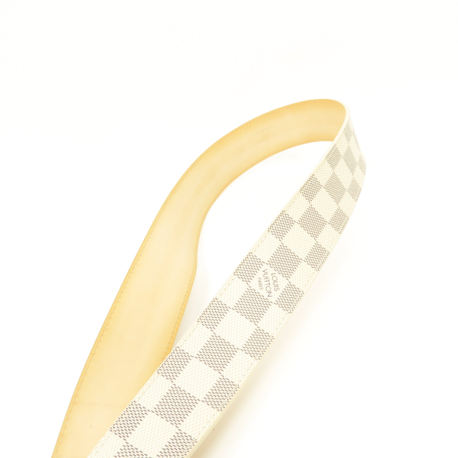 LOUIS VUITTON Damier Azur Belt金扣皮帶白色