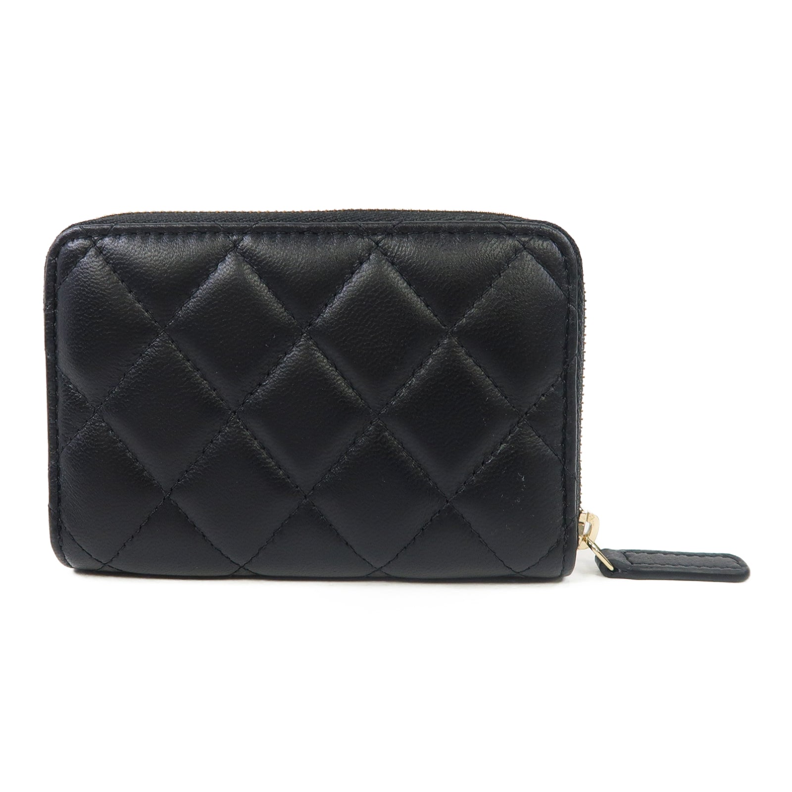 CHANEL 菱格羊皮皮革Card Case金扣卡片套黑色