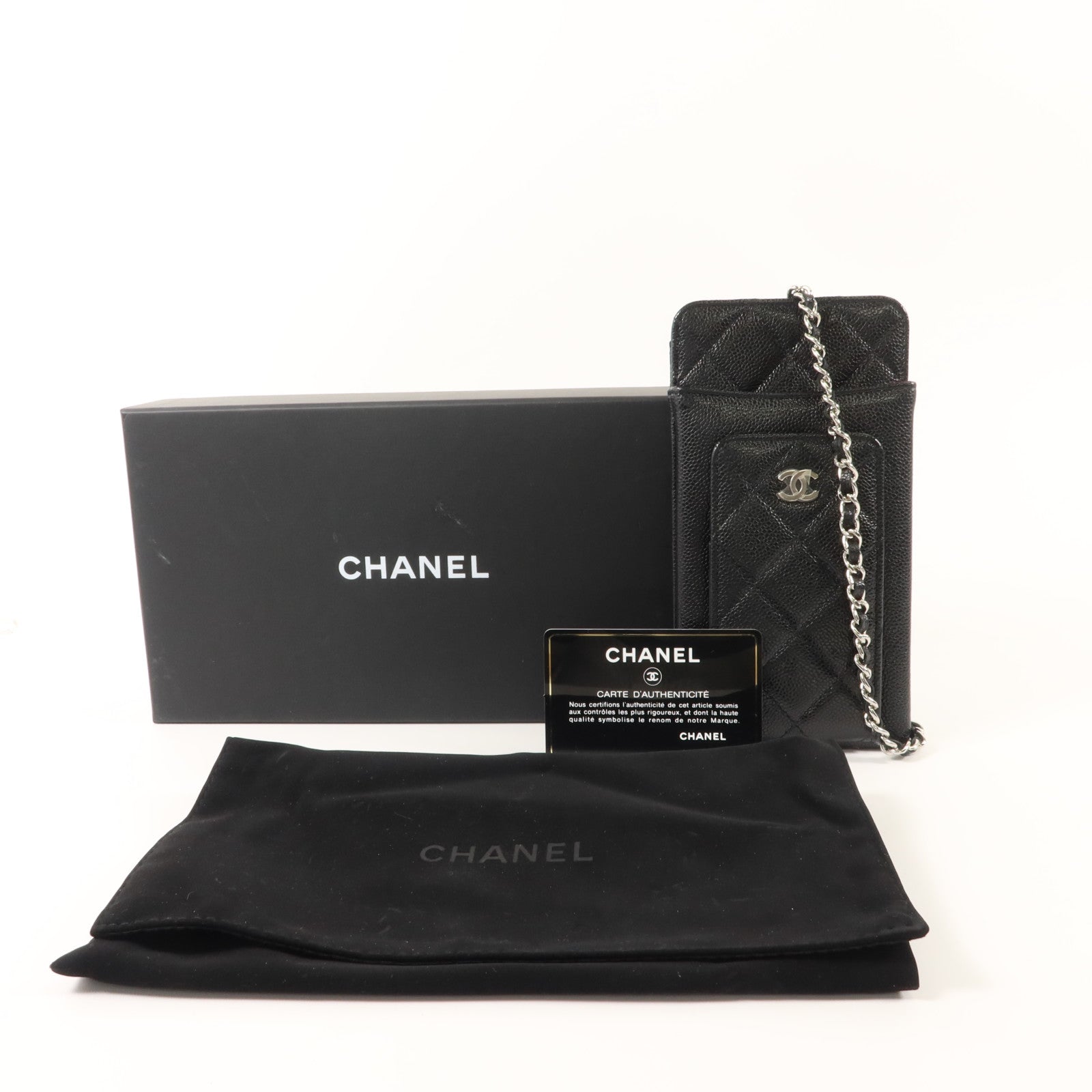 CHANEL 牛皮皮革Classic Phone Holder With Chain銀扣肩背袋