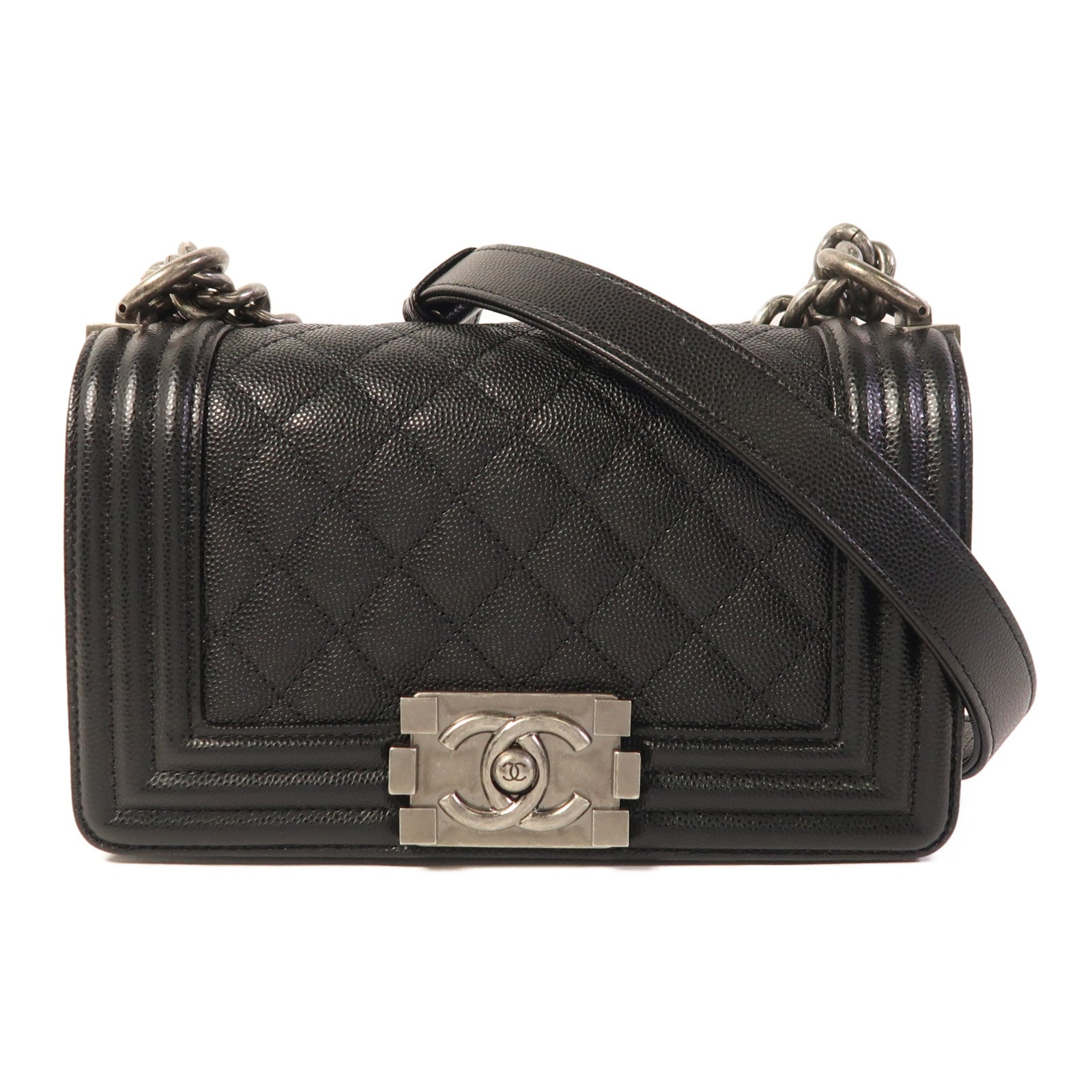 CHANEL 牛皮皮革Boy 20銀扣鏈帶肩背袋