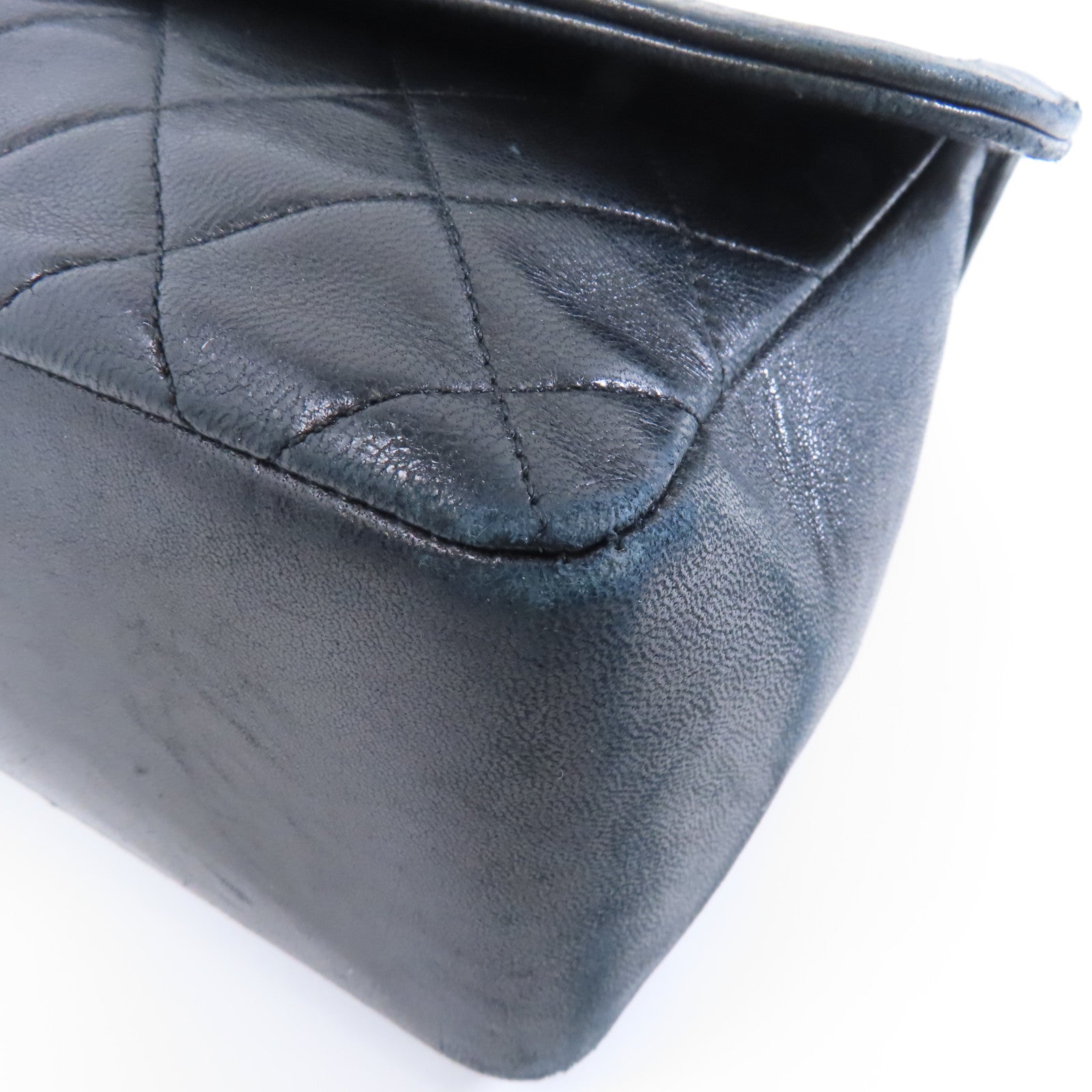 CHANEL 菱格羊皮皮革Chain Shoulder金扣鏈帶肩背袋黑色